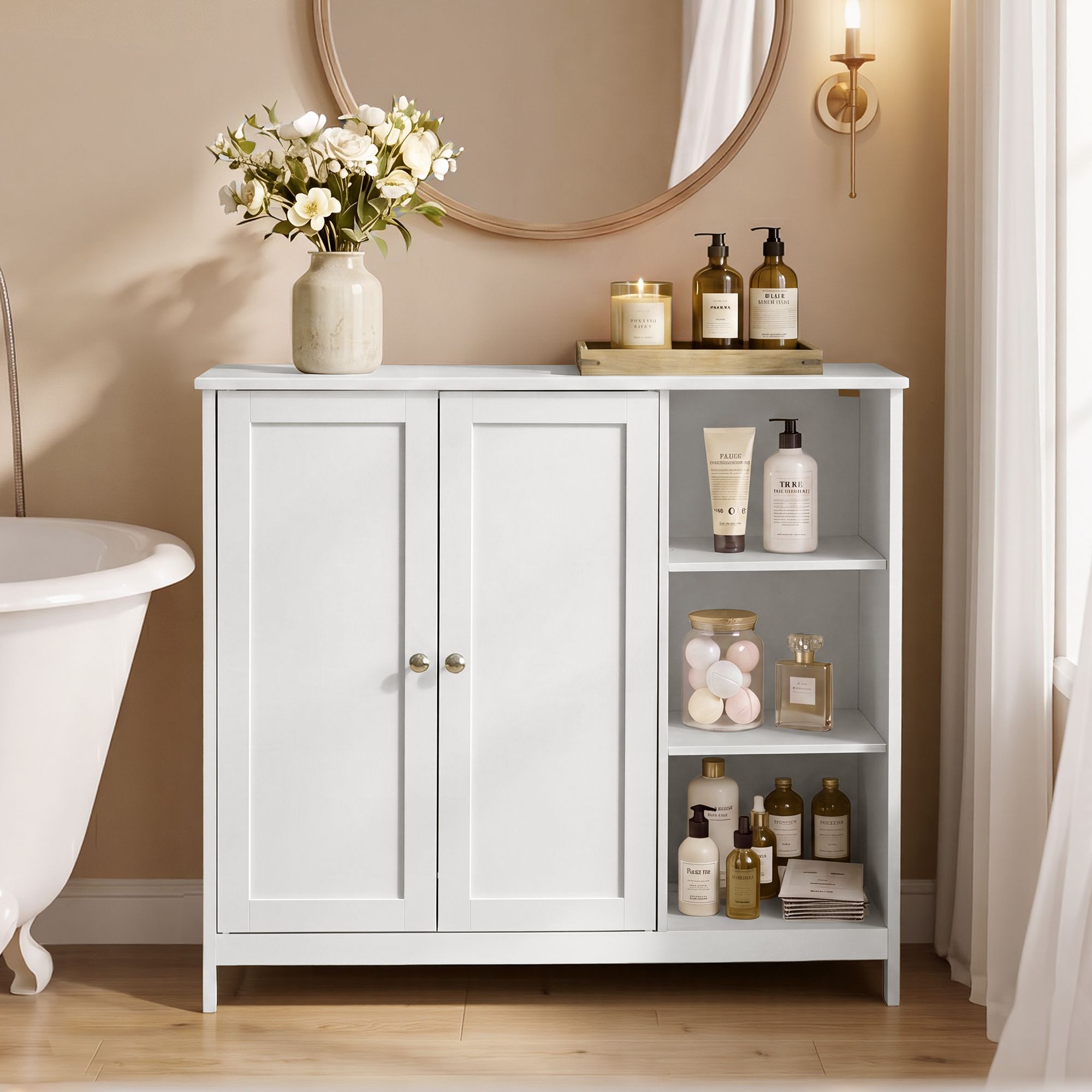 Vasagle Blanco Armario De Baño Con 2 Puertas Y 3 Estantes Abiertos Nube - Imagen 3
