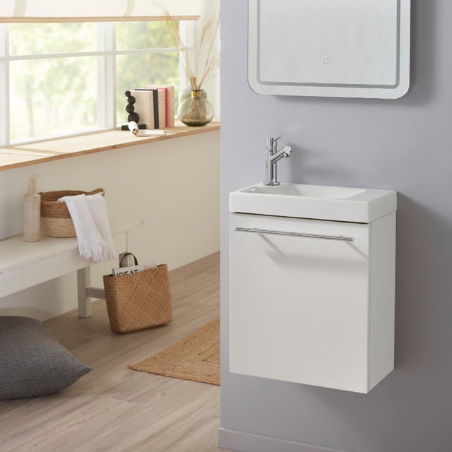 Pack lave-mains Blanc mat - Mitigeur à gauche - L.42.5 X H. 52.5 cm - Hamac 2
