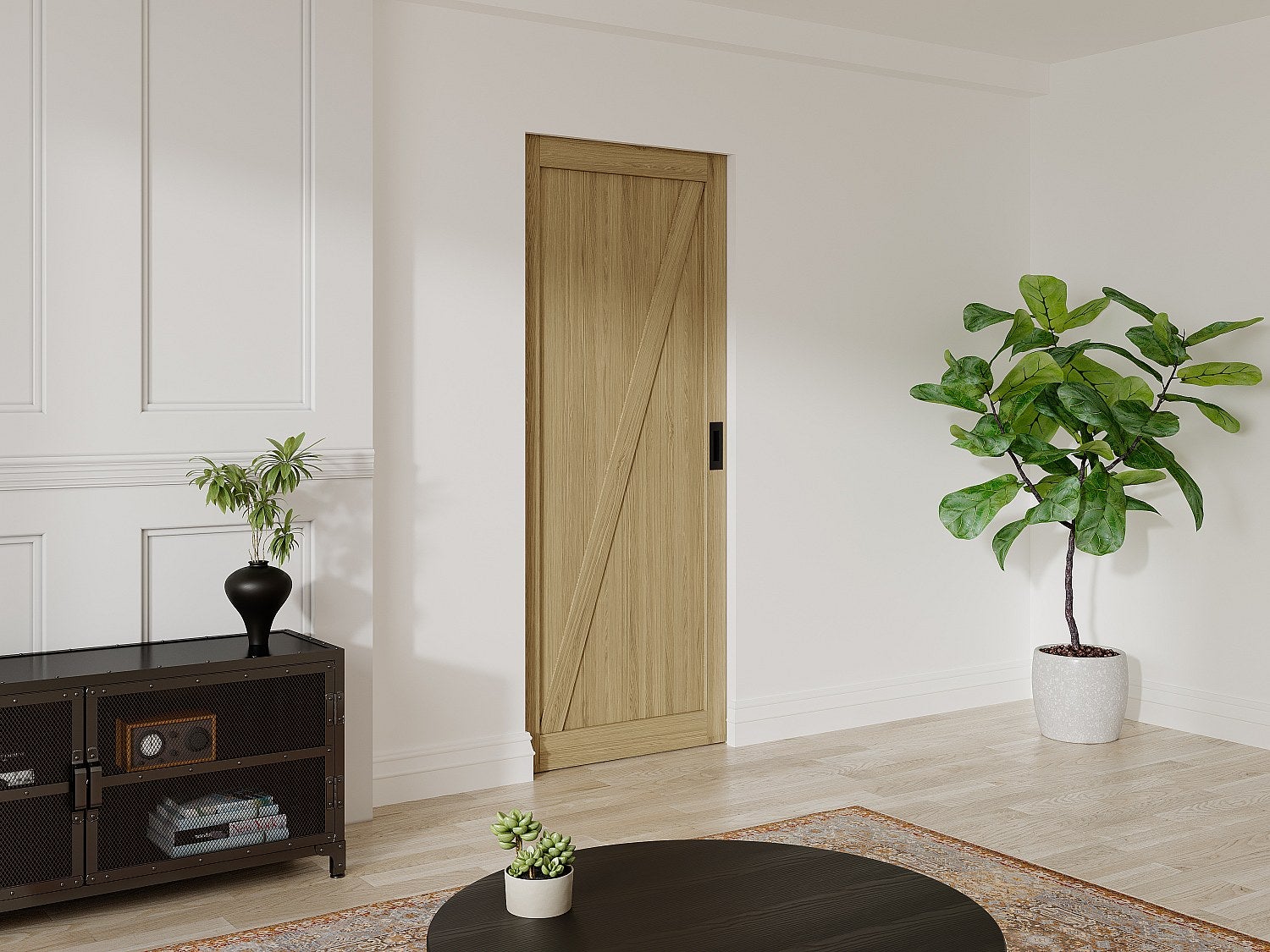 Drzwi przesuwne chowane w ścianie z drewna i MDF - Naturalny jasny - wys. 205 x szer. 63 cm - BALERMA