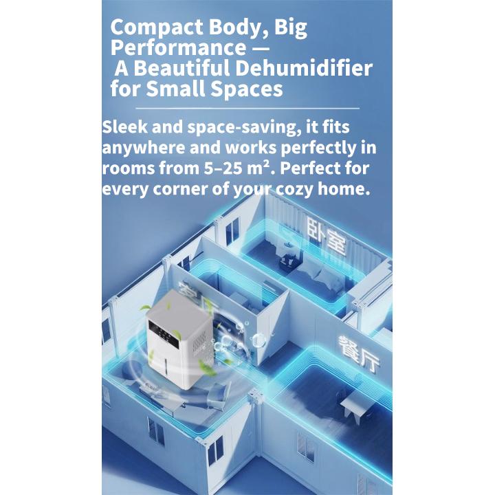 Deshumidificador silencioso y potente 2,2L para dormitorio, temporizador, pantalla LED, apagado automático, diseño compacto portátil - 2