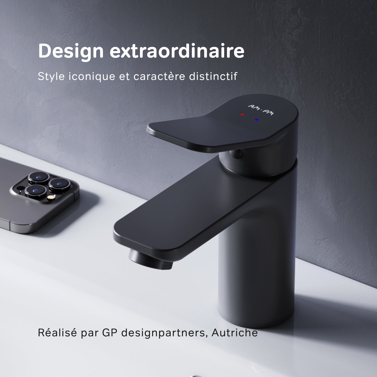 Mitigeur de Lavabo, Robinet de Lavabo avec bonde clic clac, Robinet de lave-mains, Noir, taille S, FXA82122 AM.PM - 2
