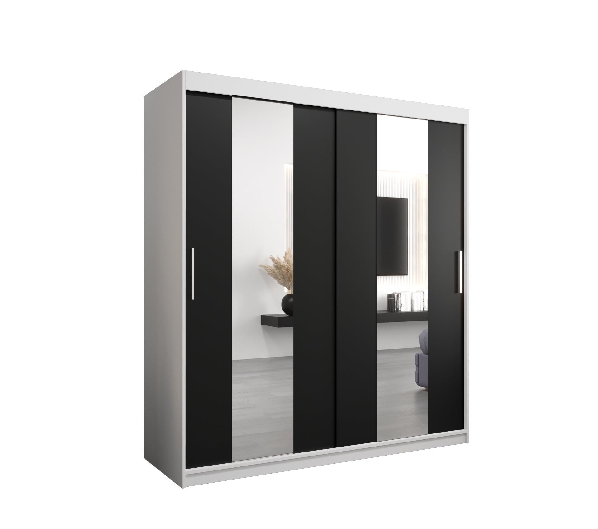 Szafa przesuwna garderoba POLE 180 x 62 x 200 cm Biały + Czarny - Abiks Meble