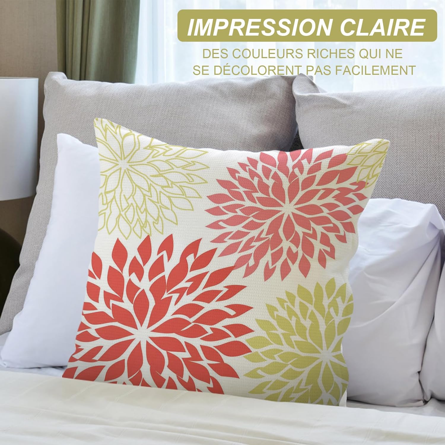 Housse de Coussin Lot de 4 Taie d'oreiller Décoratives en Coton et Lin pour Canapé Housse Coussin 45 x 45 cm Coussin Salon Canapé Décoration - 4
