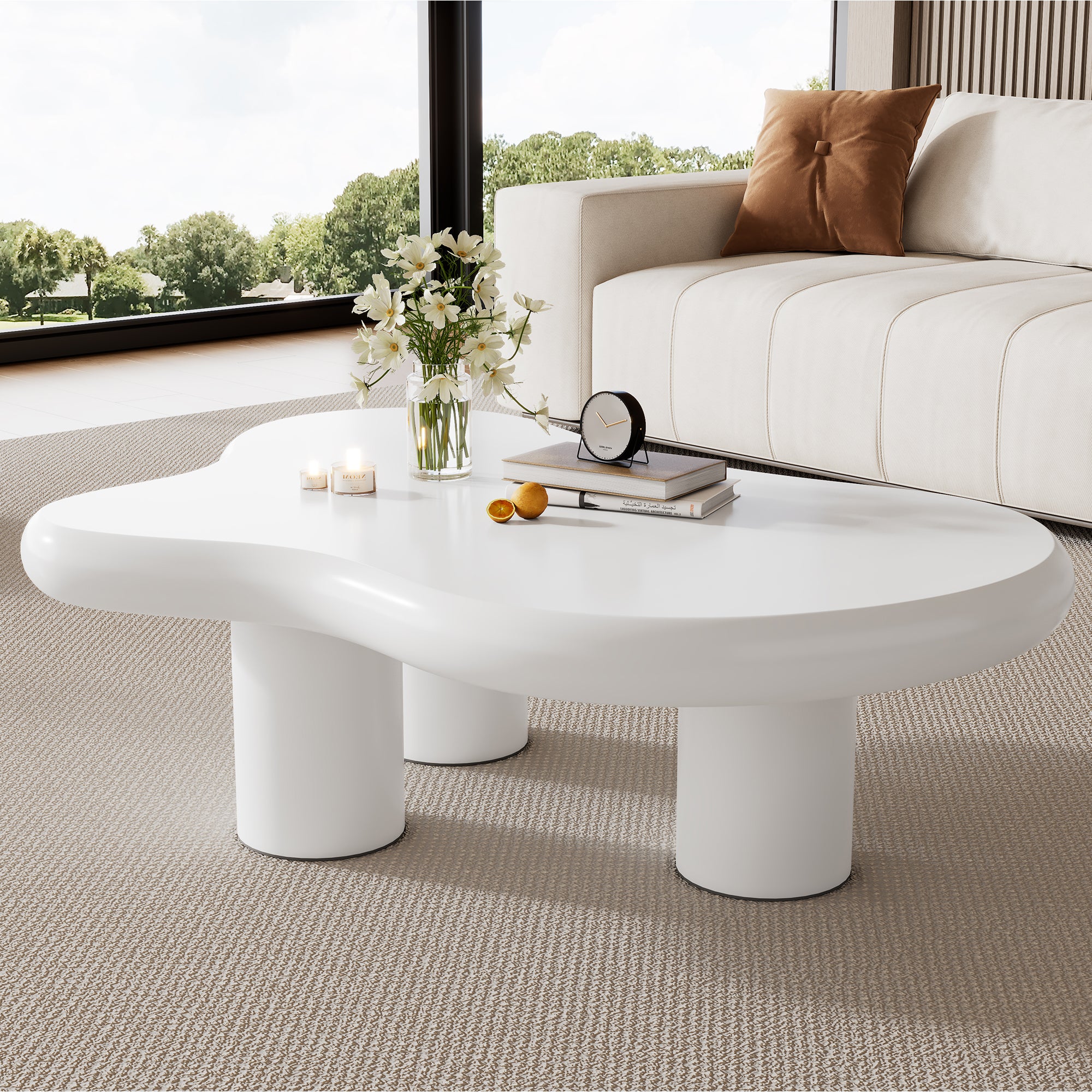 Table basse irrégulière en forme de nuage - 97 x 67 x 32 cm - Plateau MDF - Blanc - 6