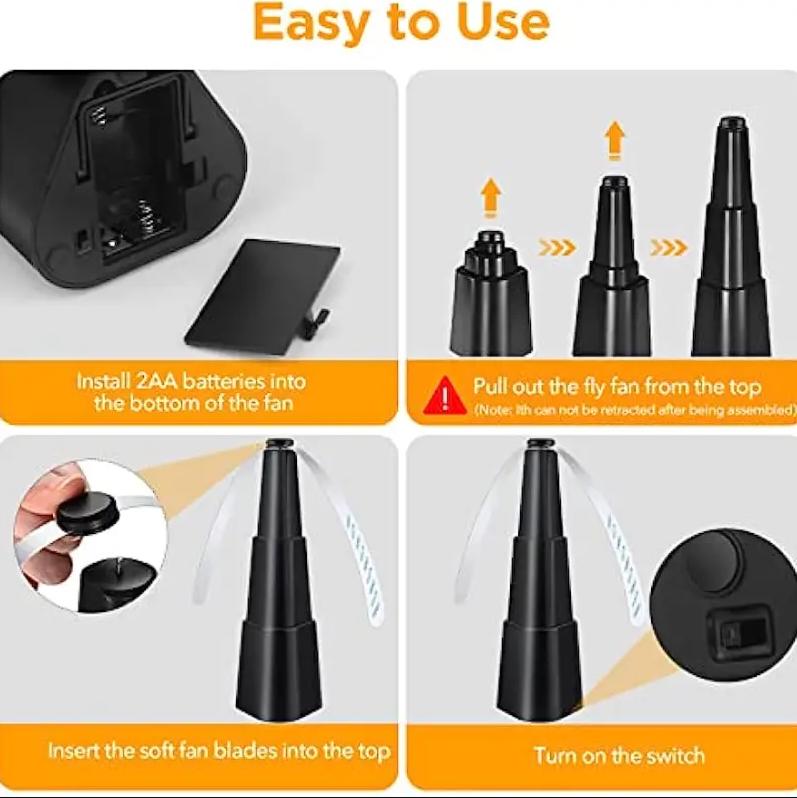 Ventilateur Anti Mouches, 4 PC Répellante Fan par Extérieur Intérieur Mouches et Ventilateur avec 2 Feuilles de Ventilateur et Crochet Anti-Moustique - 3