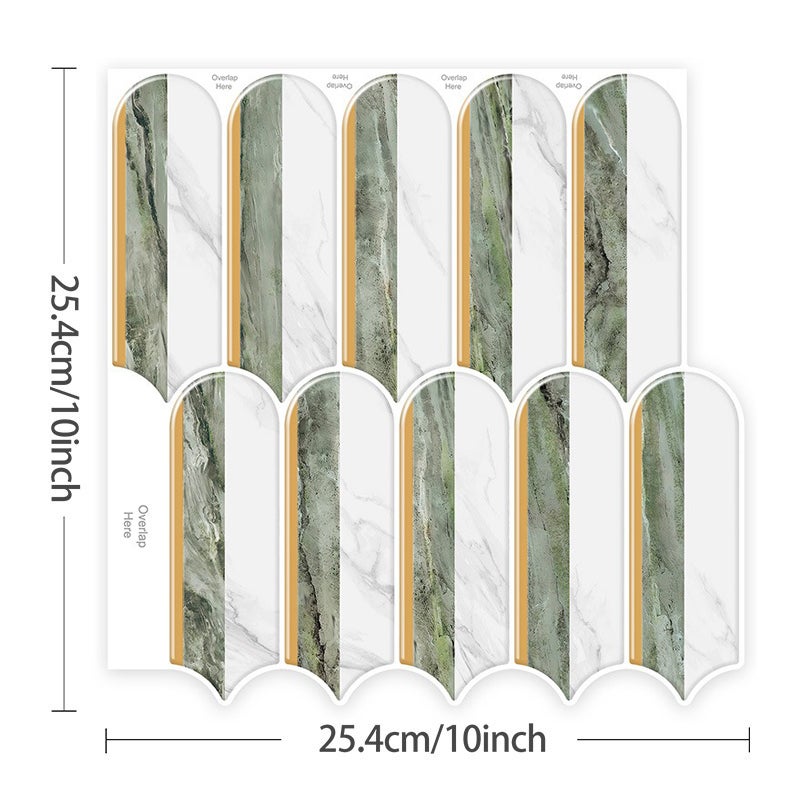 Carreaux adhésifs marbre vert-blanc – 10 pièces, décoration murale 3D autocollante pour cuisine et salle de bain - 2