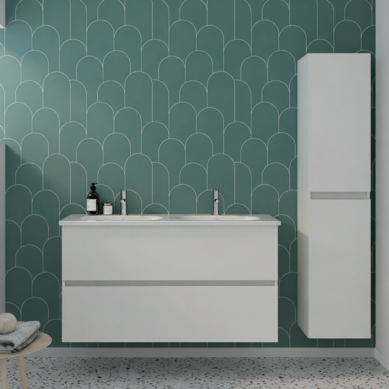 Burgbad joline 120 cm mueble lavabo doble blanco mate + columna