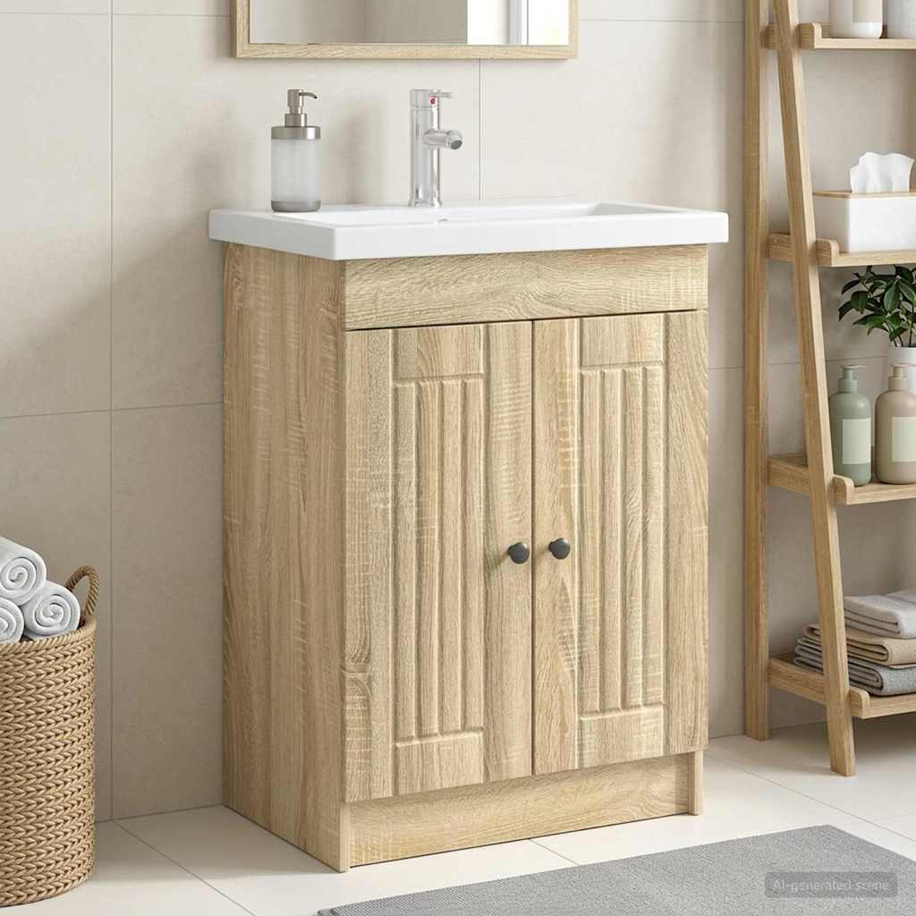 Armario bajo fregadero roble para baño, 78,5 × 37,5 × 81 cm