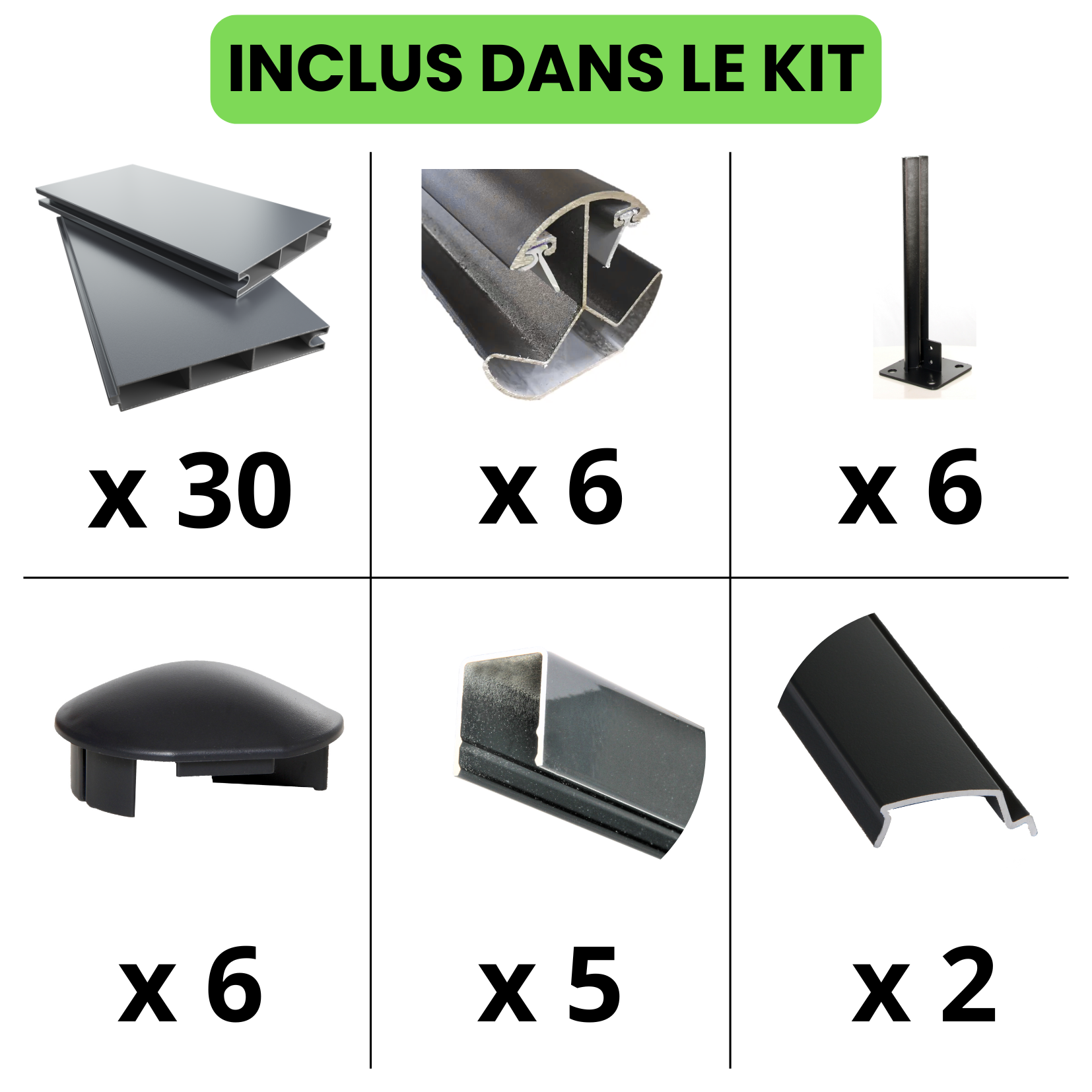 Kit complet clôture aluminium - 5 panneaux complets - 10 x 1 m - Prêt à poser - Anthracite - 7