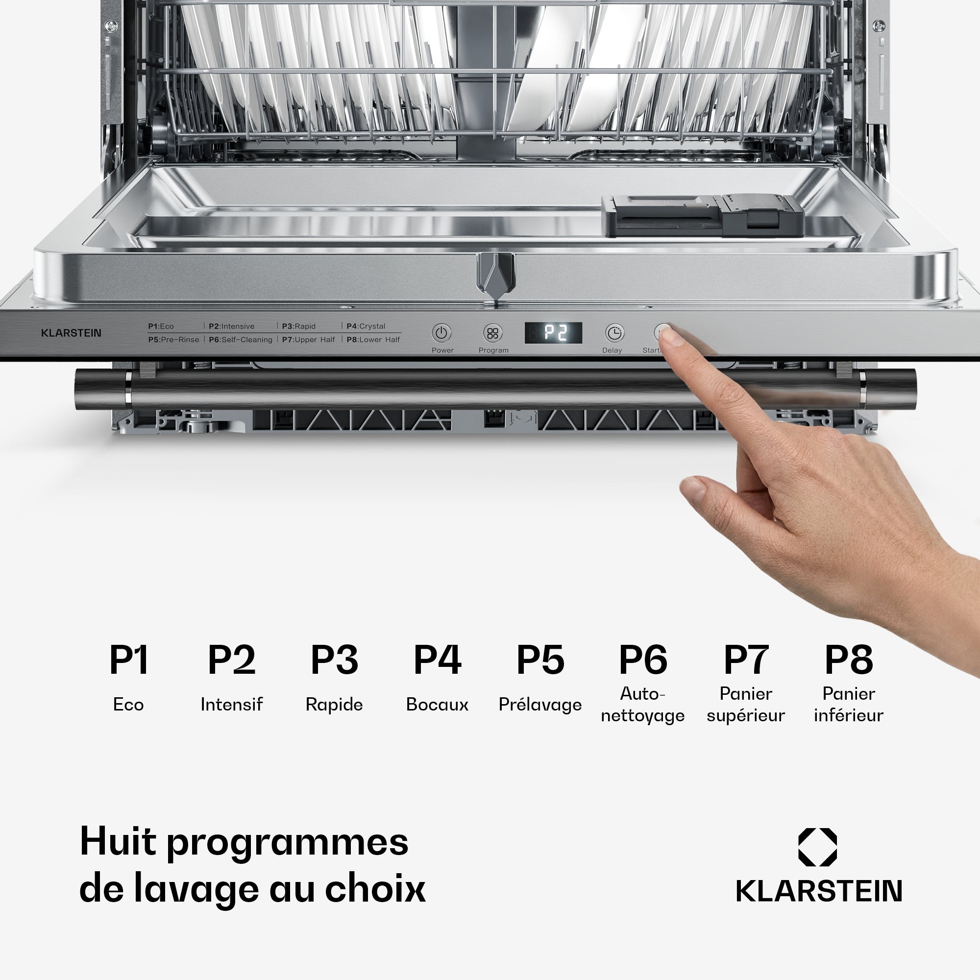 KLARSTEIN Luxara lave-vaisselle encastrable | 8 programmes | technologie Aqua-Stop | 1900 W | 60 cm Noir - 5