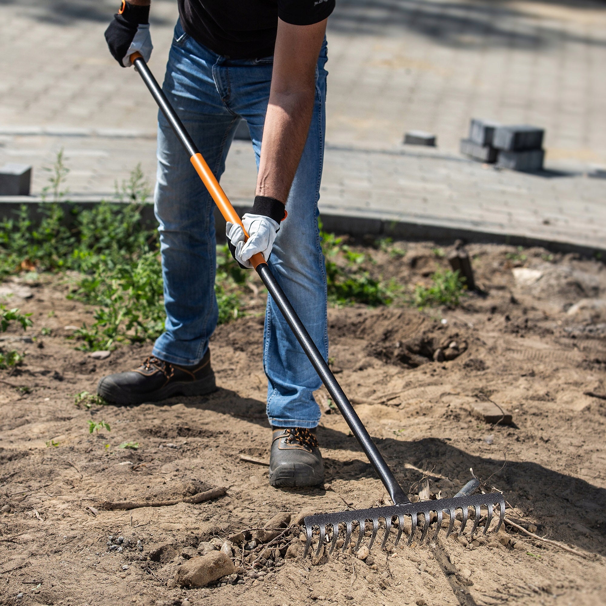 GRABIE DO LIŚCI TRAWY METALOWE OGRODOWE Z TRZONKIEM 154cm GRABKI 16 ZĘBÓW - 4