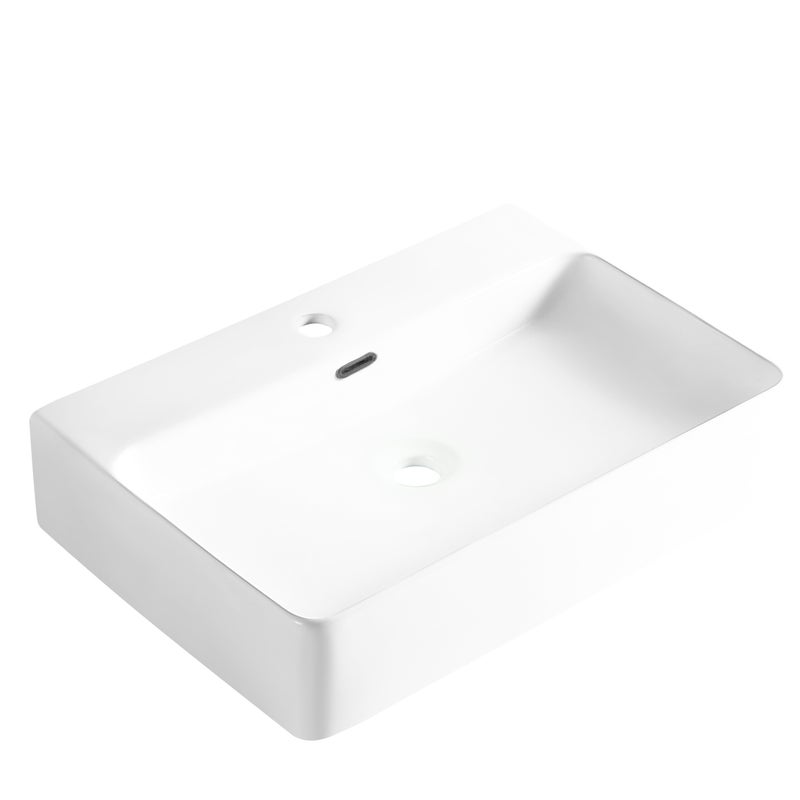 BALNEO - Umywalka nablatowa ceramiczna NERIA z czarnym prostokątnym przelewem - Nowoczesna umywalka łazienkowa