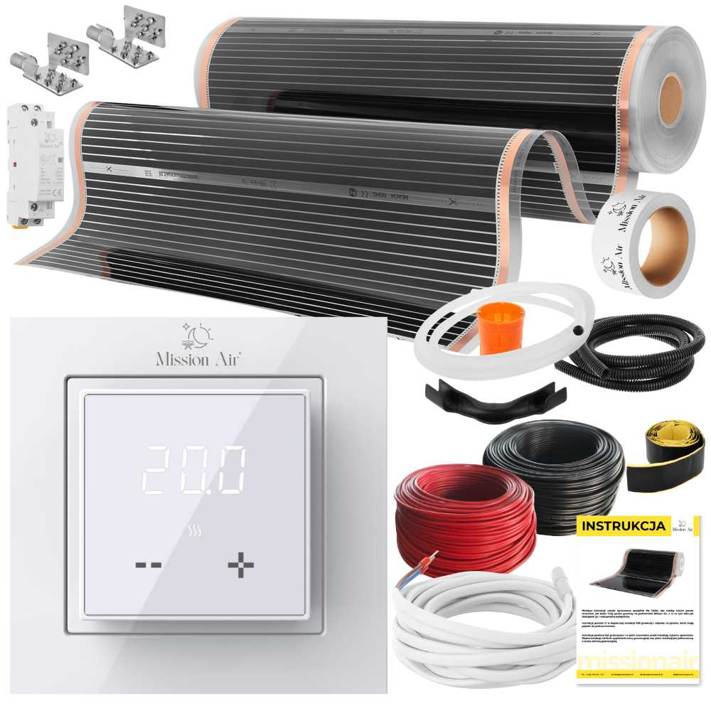 Zestaw folii grzewczych IR SILVER 160W 22m²,szer.100cm +Aries LCD Biały