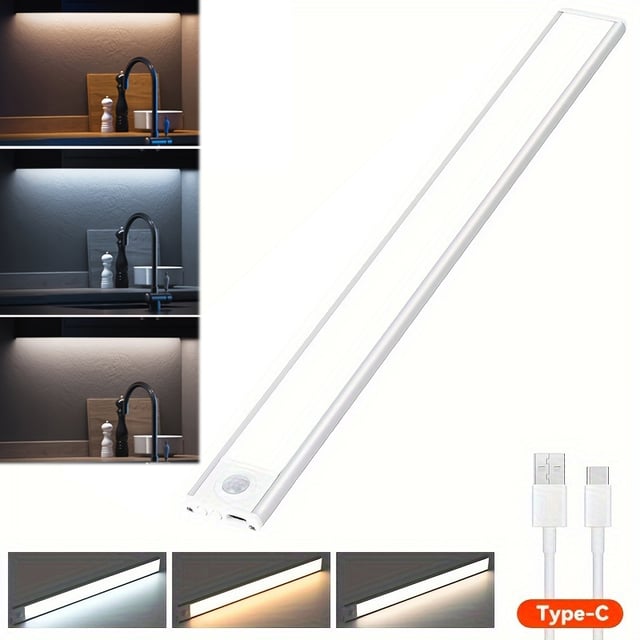 1 szt. Czujnik ładowania USB, oświetlenie szafy, 3 kolory światła, regulowana jasność, montaż magnetyczny, 40 cm ultracienka dioda LED