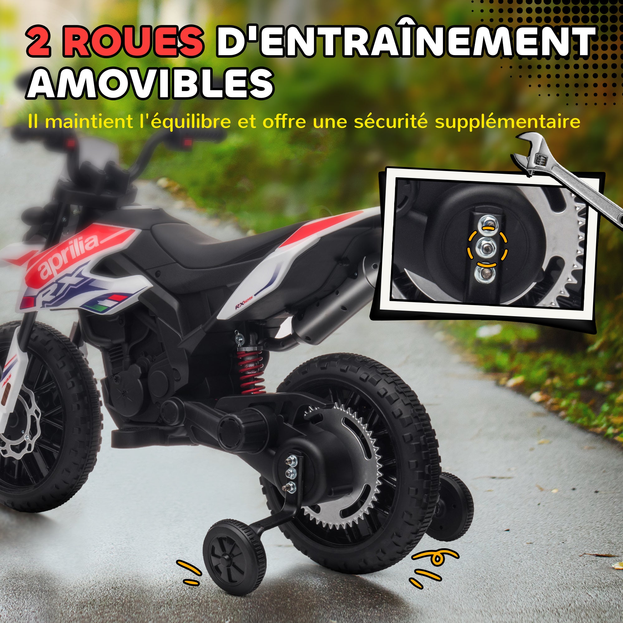 Moto cross pour enfant 12v suspension à ressort blanc | Leroy Merlin