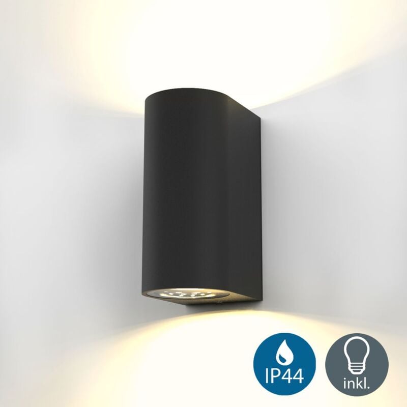 Czarny nowoczesny kinkiet LED do użytku zewnętrznego i wewnętrznego, reflektor ścienny GU10, 2 reflektory, 400 lm każdy, IP44, 2 x 5 W
