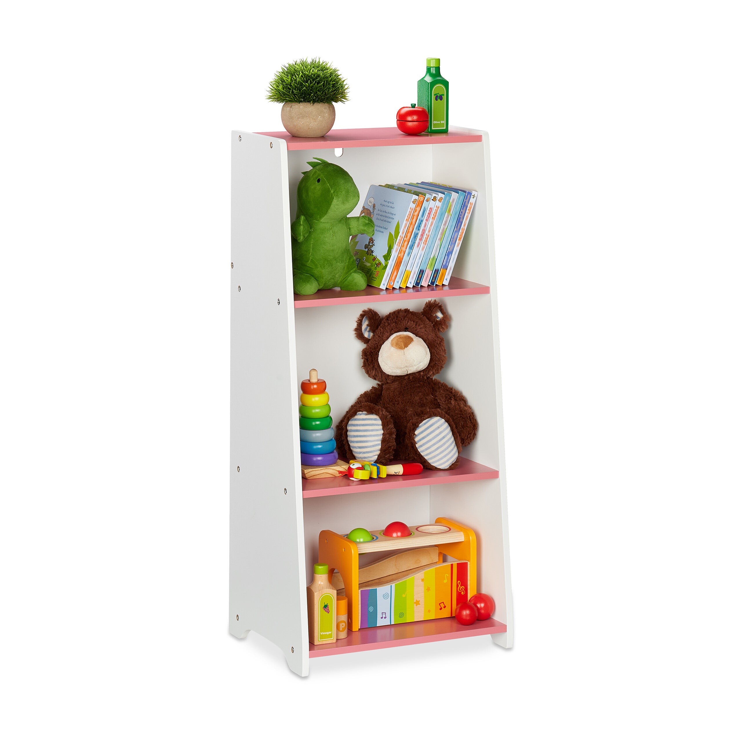 Étagère Pour Enfants Relaxdays 3 Compartiments - Bibliothèque Blanche Et Rose 91x48x24 Cm Pour Jouets Et Livres