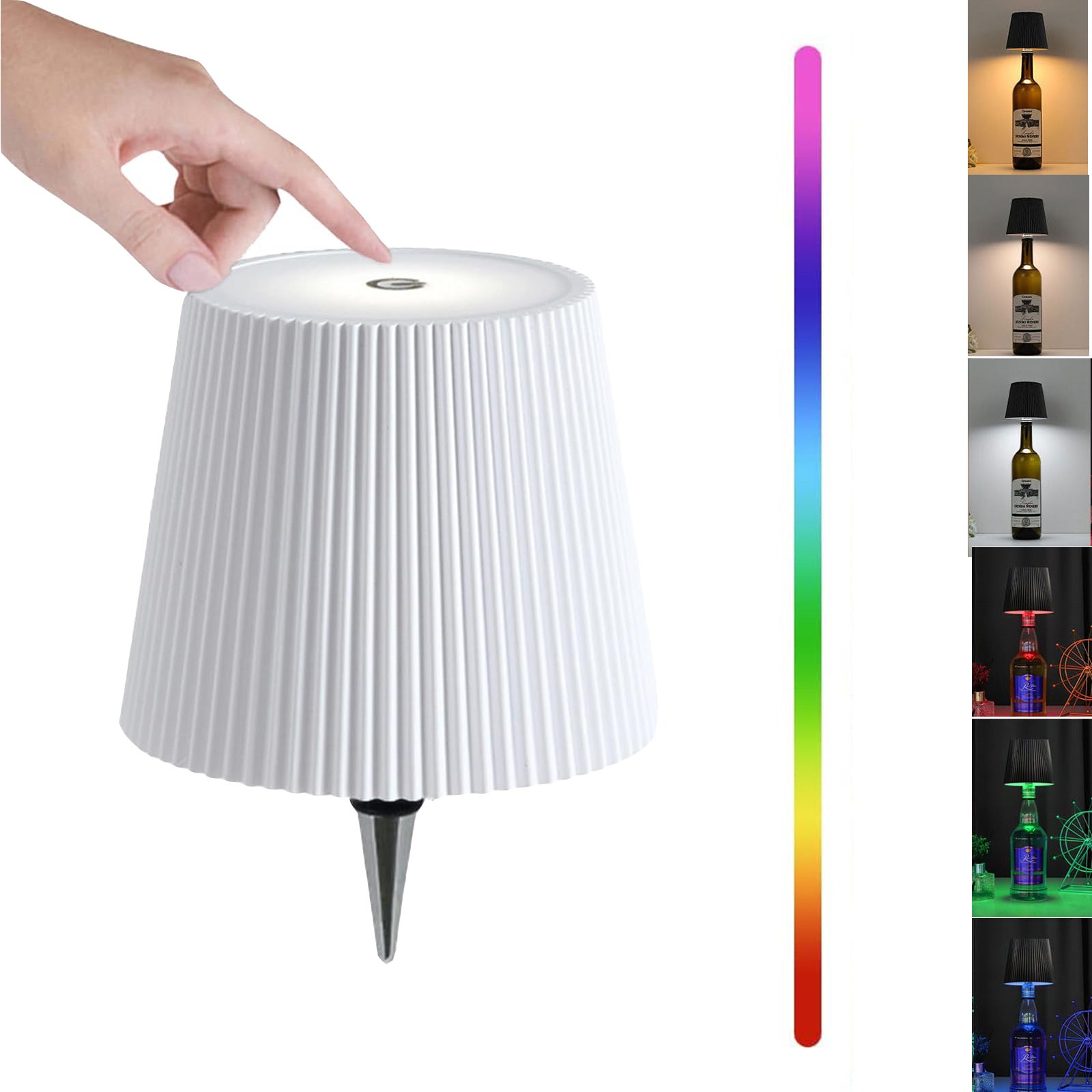 Bezprzewodowa lampa do butelek, lampa LED do butelek wina, 3 kolory + tryb RGB, ładowalna lampa stołowa do baru, na imprezę (biała)