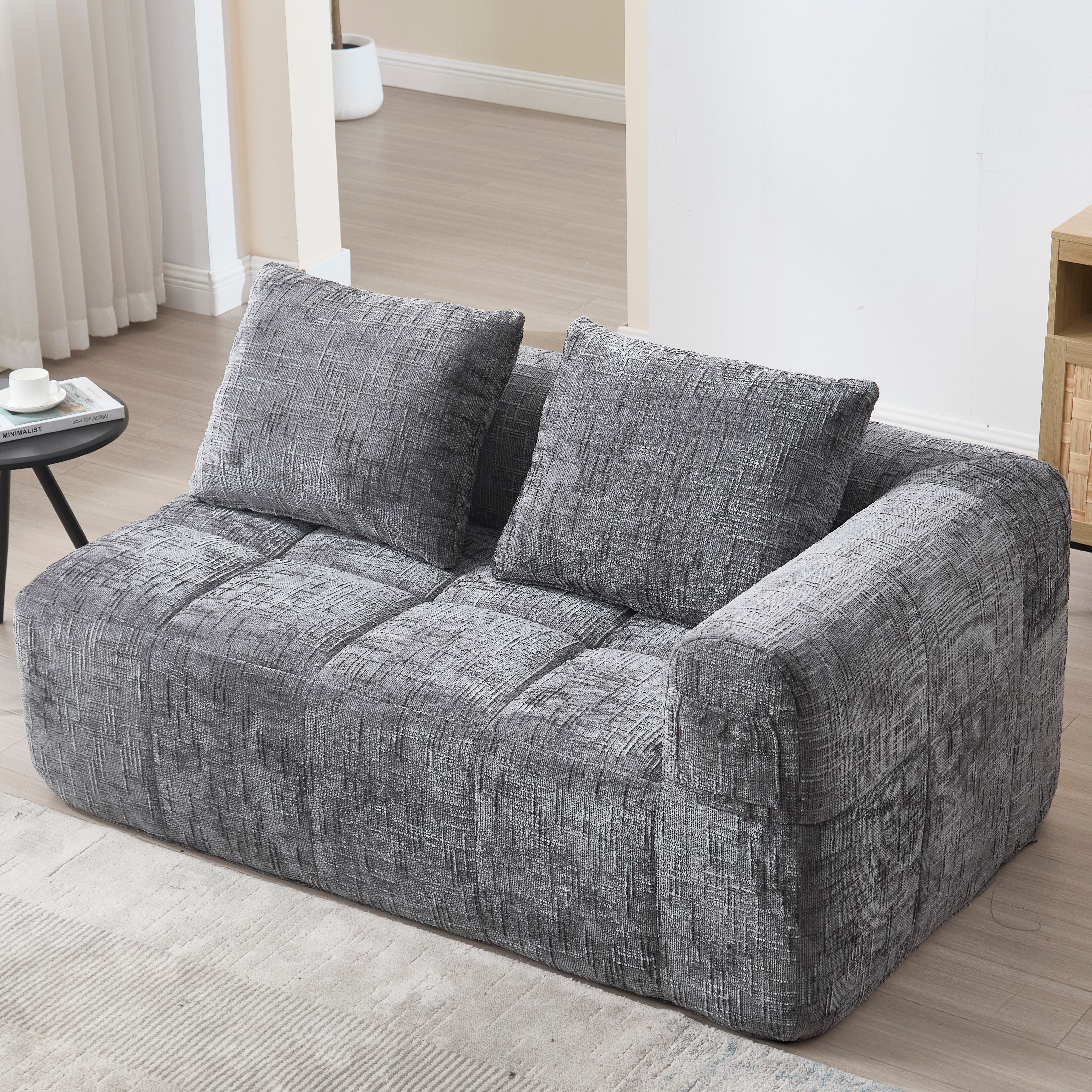 Canapé 2 Places Moderne Tissu Gris - Banquette Rembourrée Pour Salon - Meuble