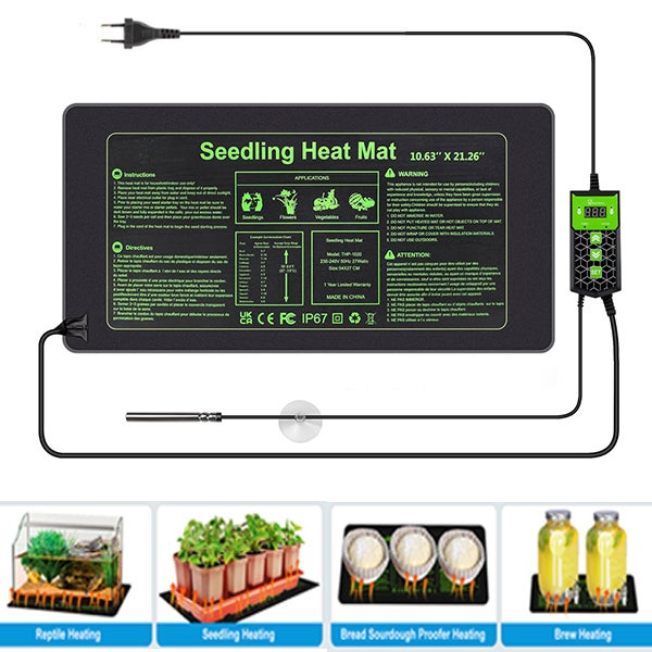 Tapis Chauffant Pour Semis Et Plantes - Thermostat Réglable 20-45°C, Minuterie - 20x10" (30W) Ou 20x20" (75W)