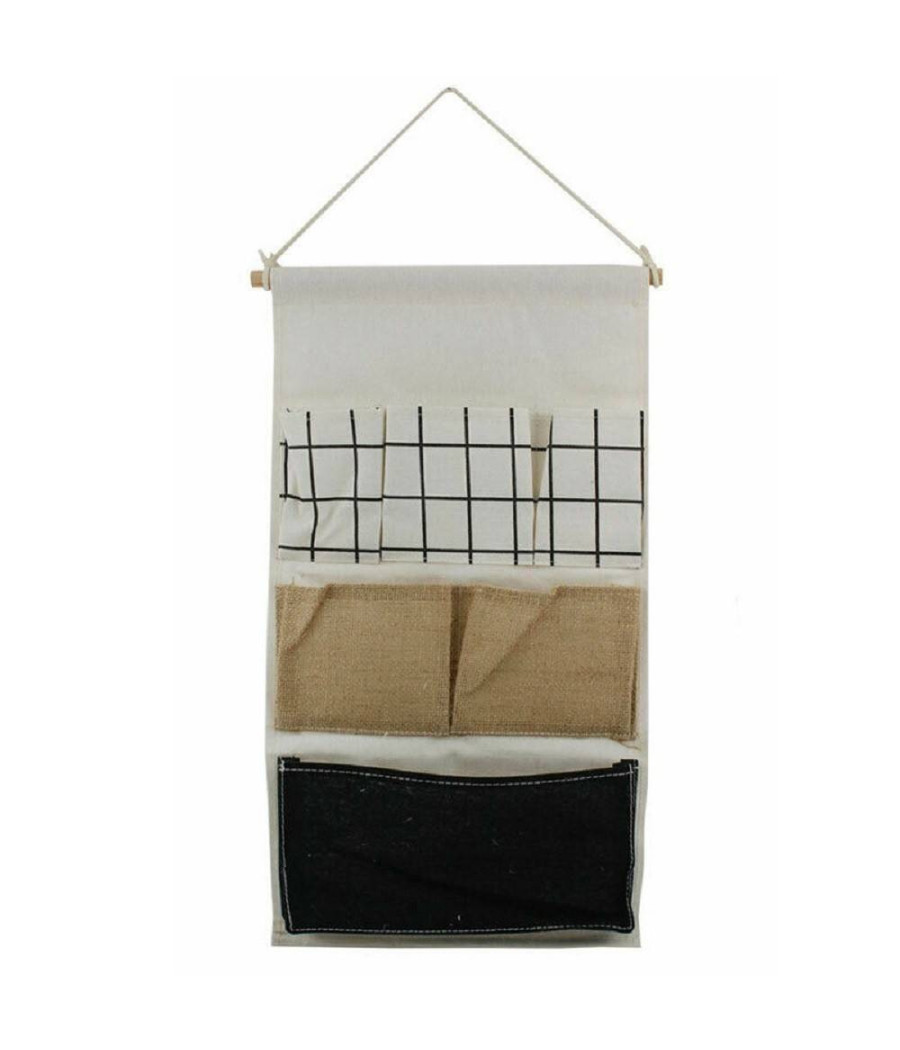 RUIXOAXI Organizer Da Parete In Lino Con 3 Tasche - Appendisci Tutto Impermeabile Per Bagno, Cucina, Ufficio - Marrone - 3