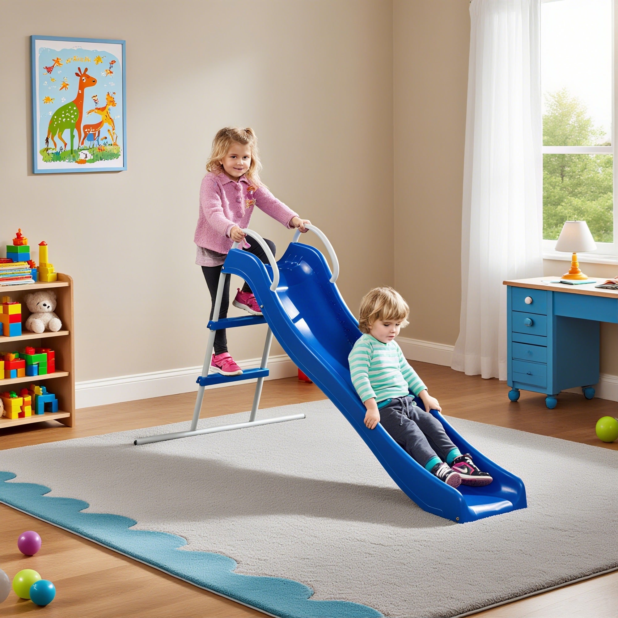 Toboggan,Glissière de Jardin avec Échelle,1.8m,Estructura de jardín exterior,pour Enfants 3+,Usage Extérieur et intérieur,Cadre Acier, Lisse,Bleu - 7