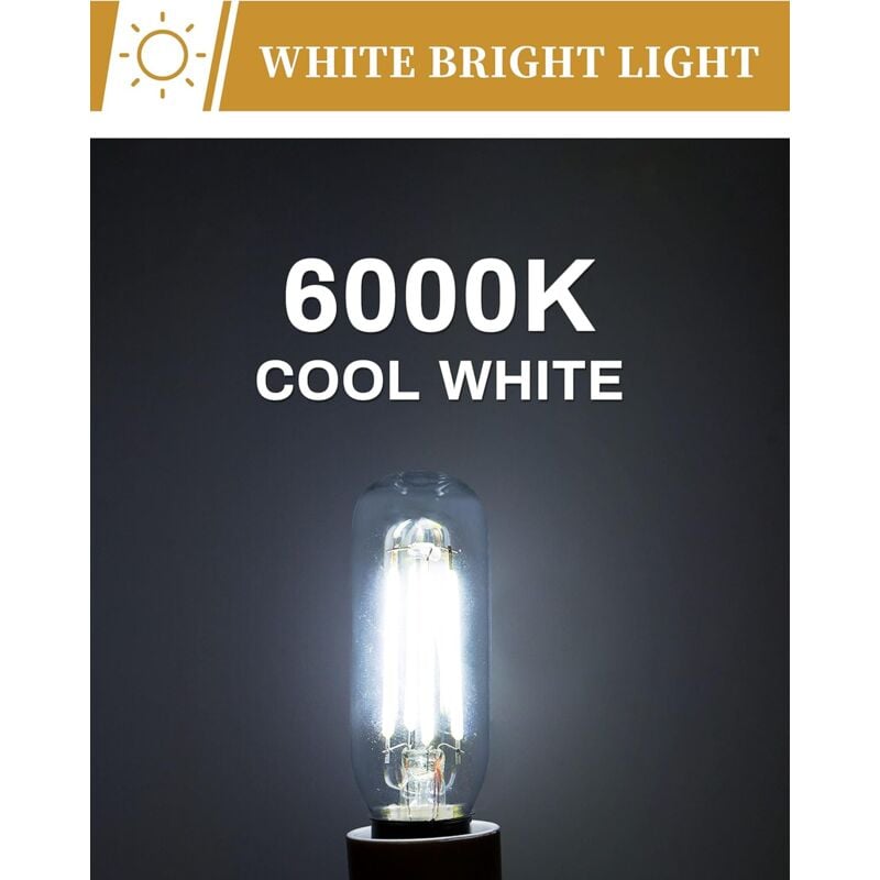 Ampoule Hotte Aspirante 40W de Remplacement Incandescent, E14 T25 LED 4W Ampoule de hotte, Ampoule à Filament Edison, Blanc, 6000K, Paquet de 2 - 2