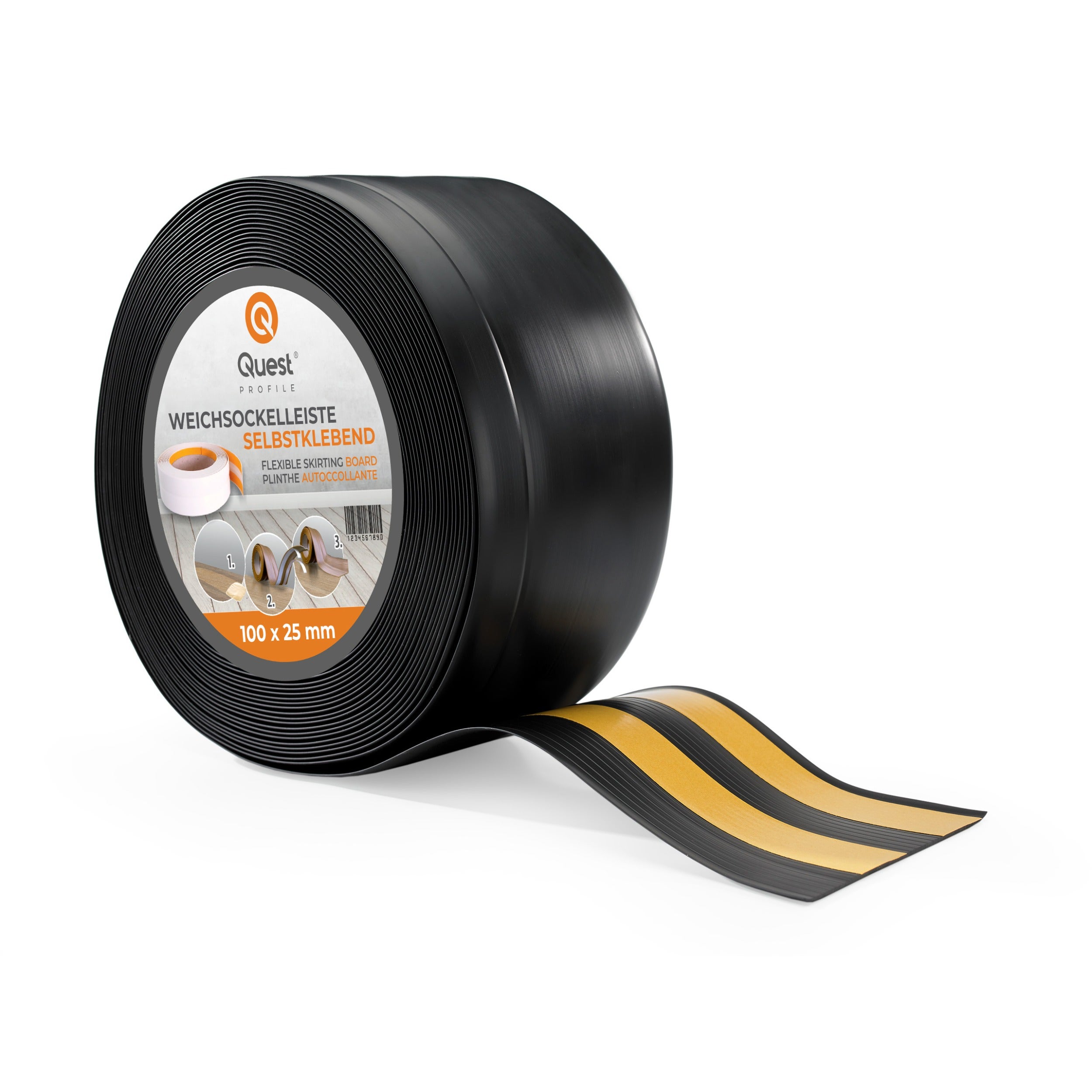 Quest rodapié pvc 100x25mm, 20m, autoadhesivo, rodapiés blando, zócalo profesional, noir