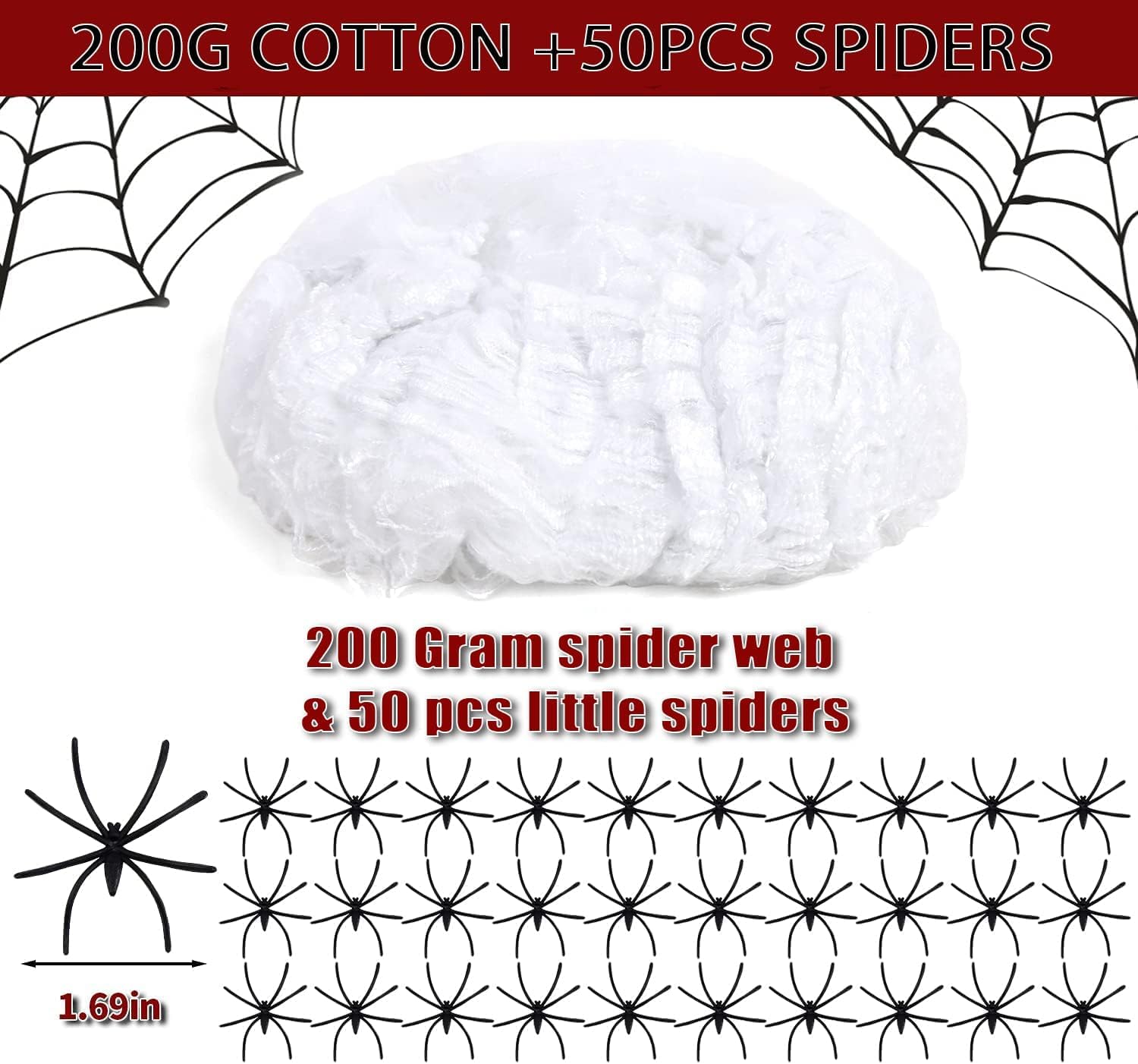 Ragnatela Decorativa Per Halloween 100g Con 60 Ragni - SMEILEE - Effetto Super Allungabile Per Interni Ed Esterni - 5