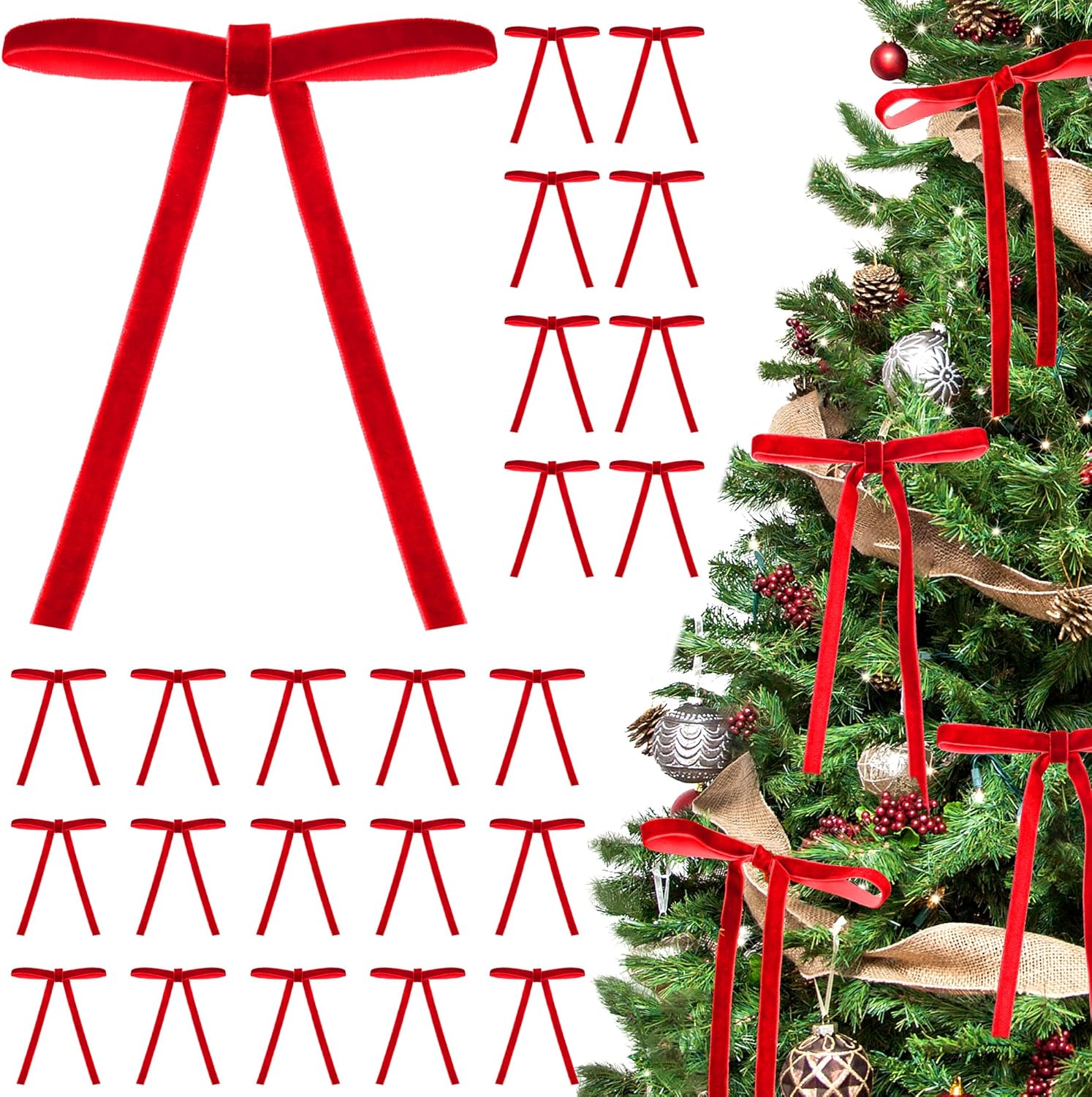 Noeud Rouge Sapin De Noel 24 Nœuds En Satin Pour Sapin De Noël - 6cm - Clip Inclus - Couleur Bordeaux Decoration Noel Bordeaux