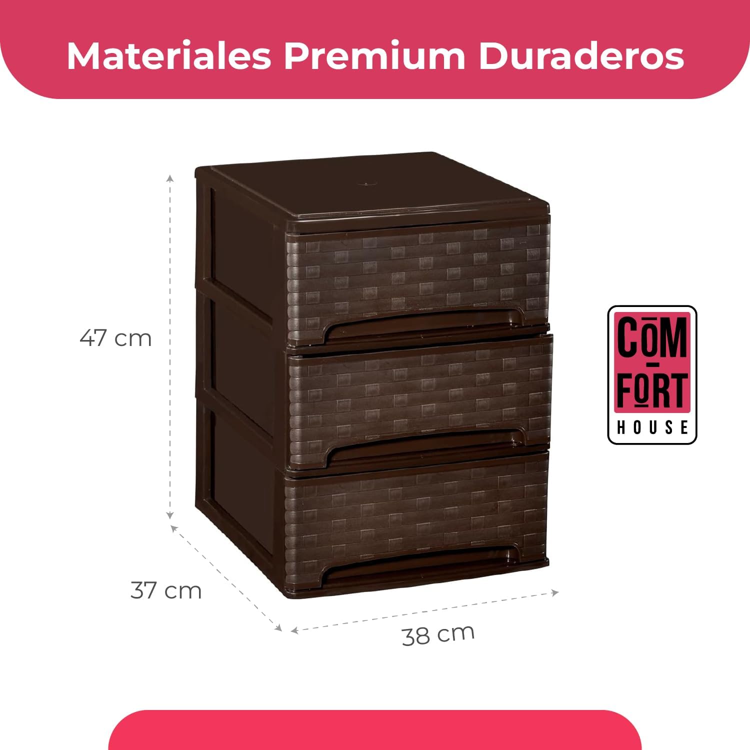 COM-FORT HOUSE | Cajonera Apilable de Plástico | Modelo Bambu | Color Wengue | Modelo de 3 Cajones | Cajones de Almacenamiento Modular - 2