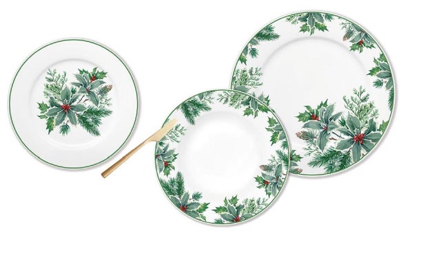 Vajilla Set 18 Porcelana 27X27X2 Hojas Verde