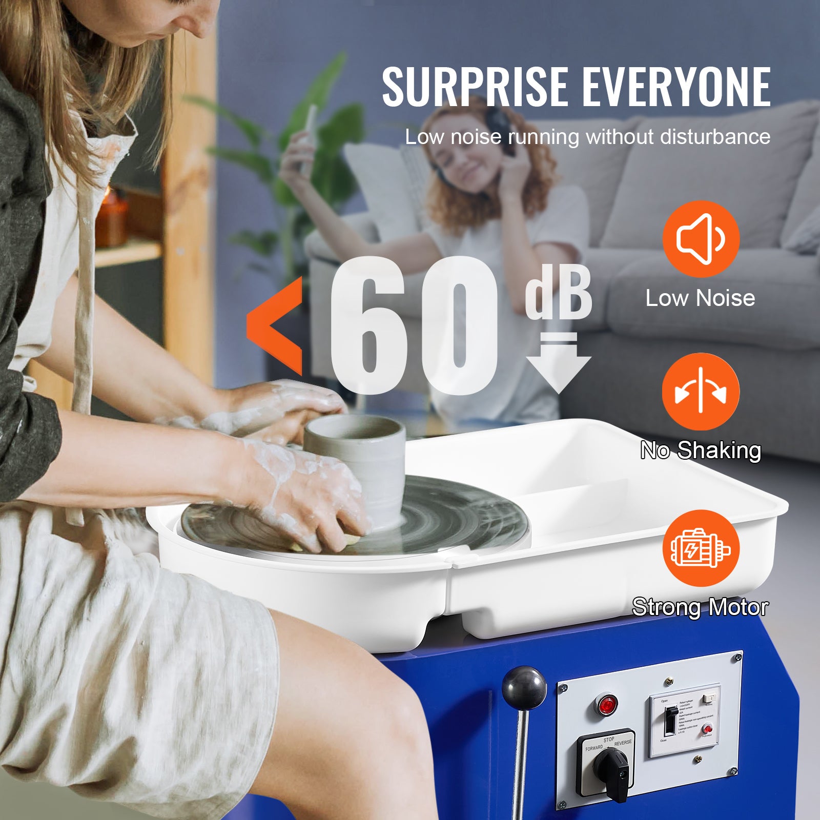 Tour de Potier VEVOR 28 cm de Dia. Roue de Poterie Électrique 350 W 60-300 tr/min Machine de Poterie Électrique Charge Max. 5 kg d’Argile avec Pédale - 5