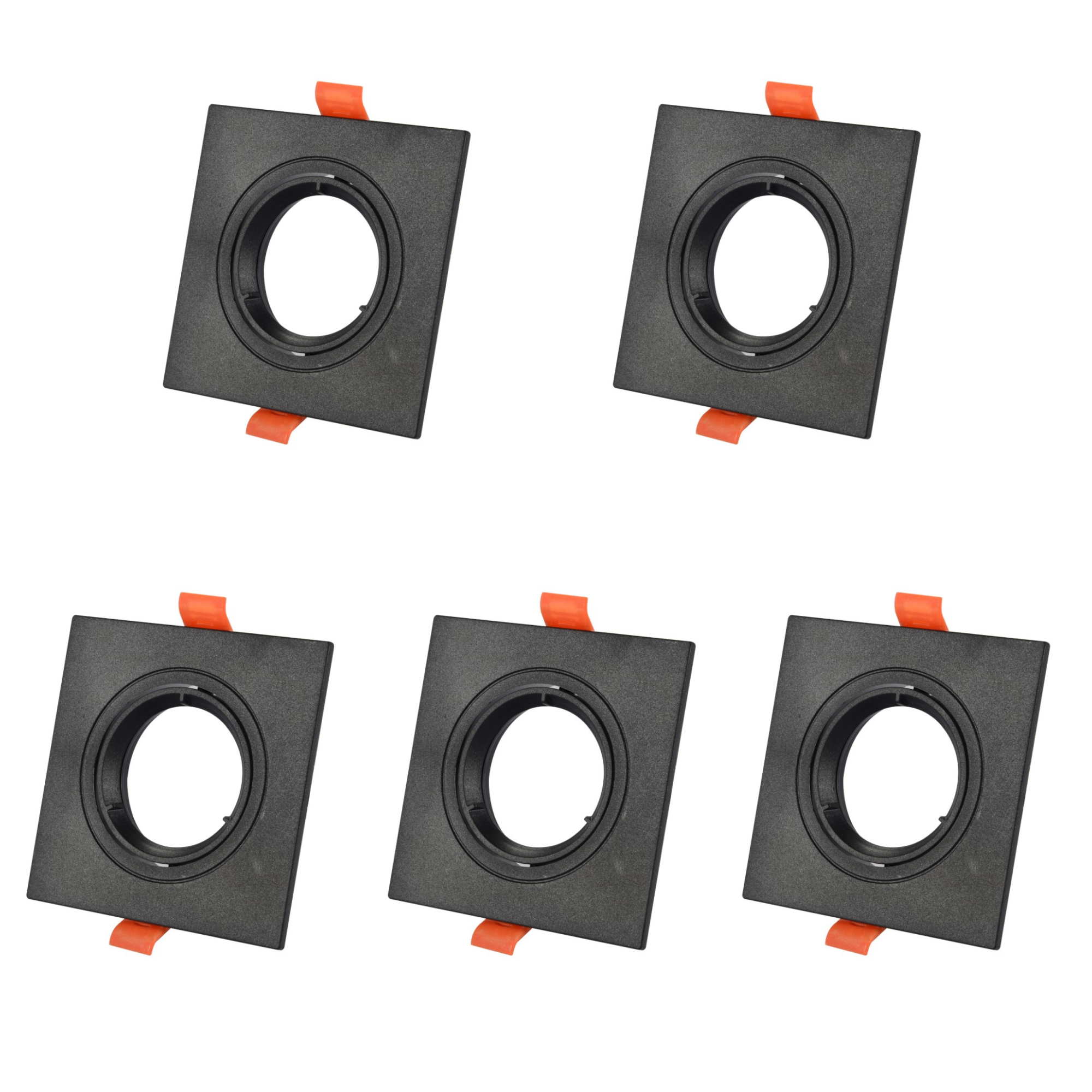 Opakowanie x5 reflektorów wpuszczanych z kwadratową ramką do GU10 / MR16 Czarne wykończenie Czarne wykończenie 75 mm Ø90 * 93 * 45 mm bez diody LED