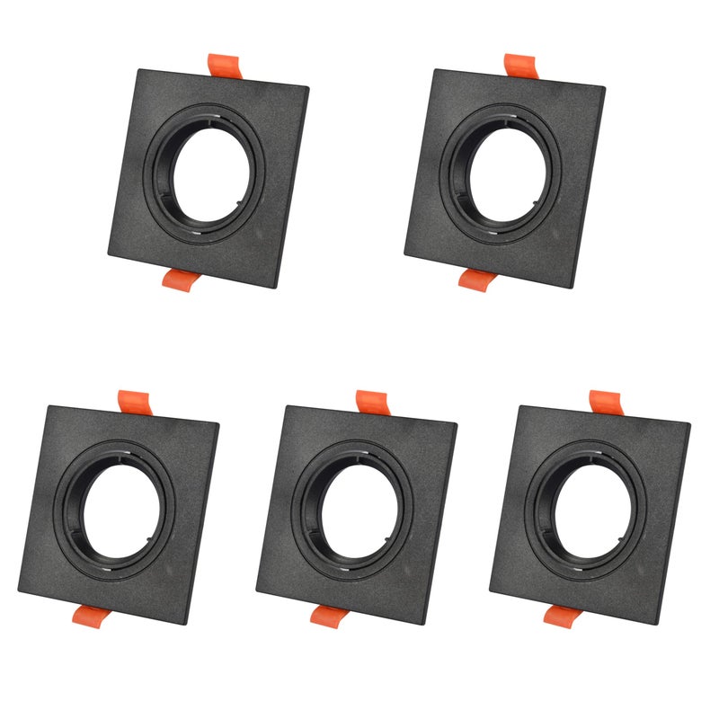Opakowanie x5 reflektorów wpuszczanych z kwadratową ramką do GU10 / MR16 Czarne wykończenie Czarne wykończenie 75 mm Ø90 * 93 * 45 mm bez diody LED