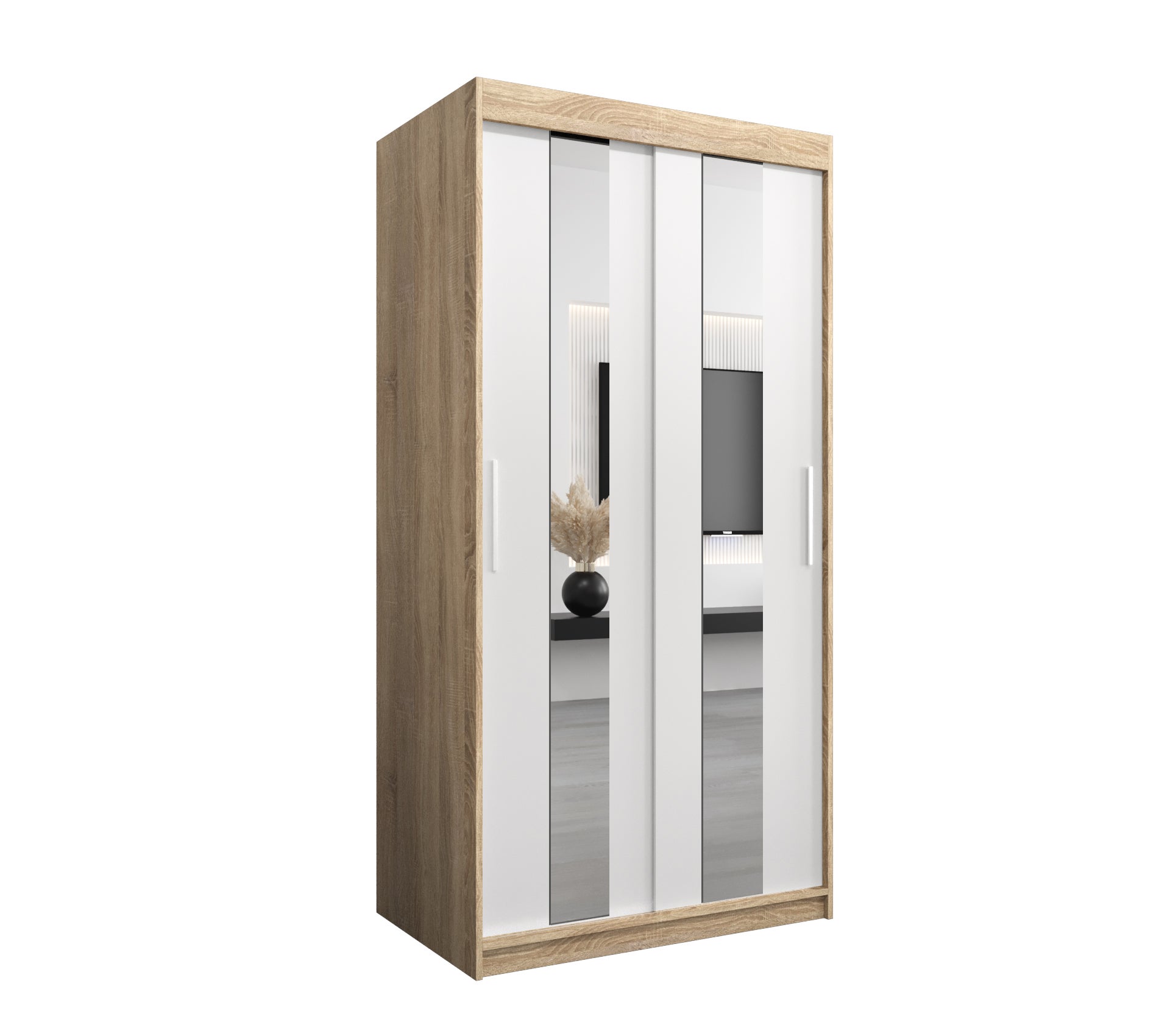 Szafa przesuwna garderoba POLE 100 x 62 x 200 cm Sonoma + Biały - Abiks Meble