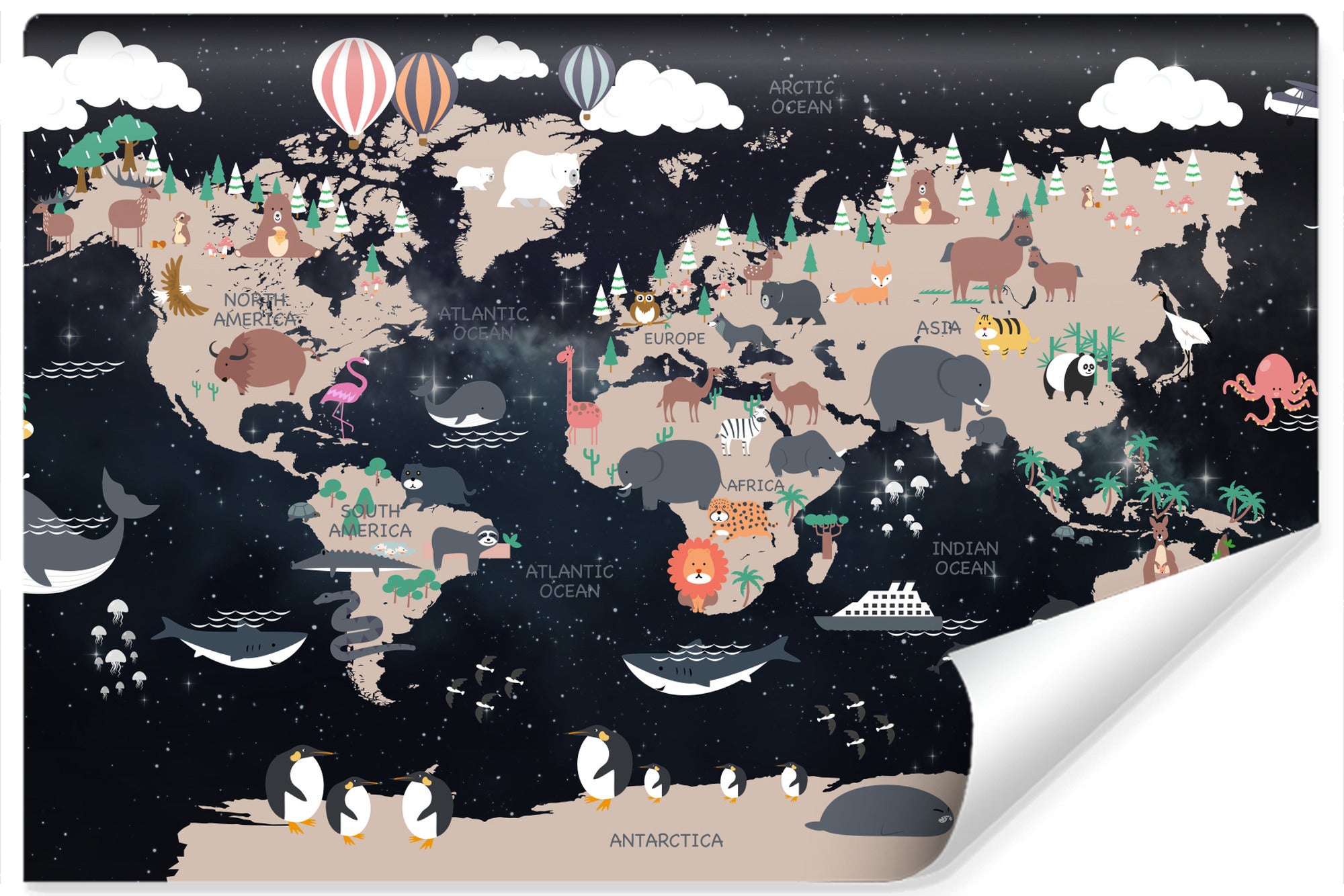 Muralo Papier Peint Non-Tissé Carte Du Monde Pour Enfants Avec Des ...