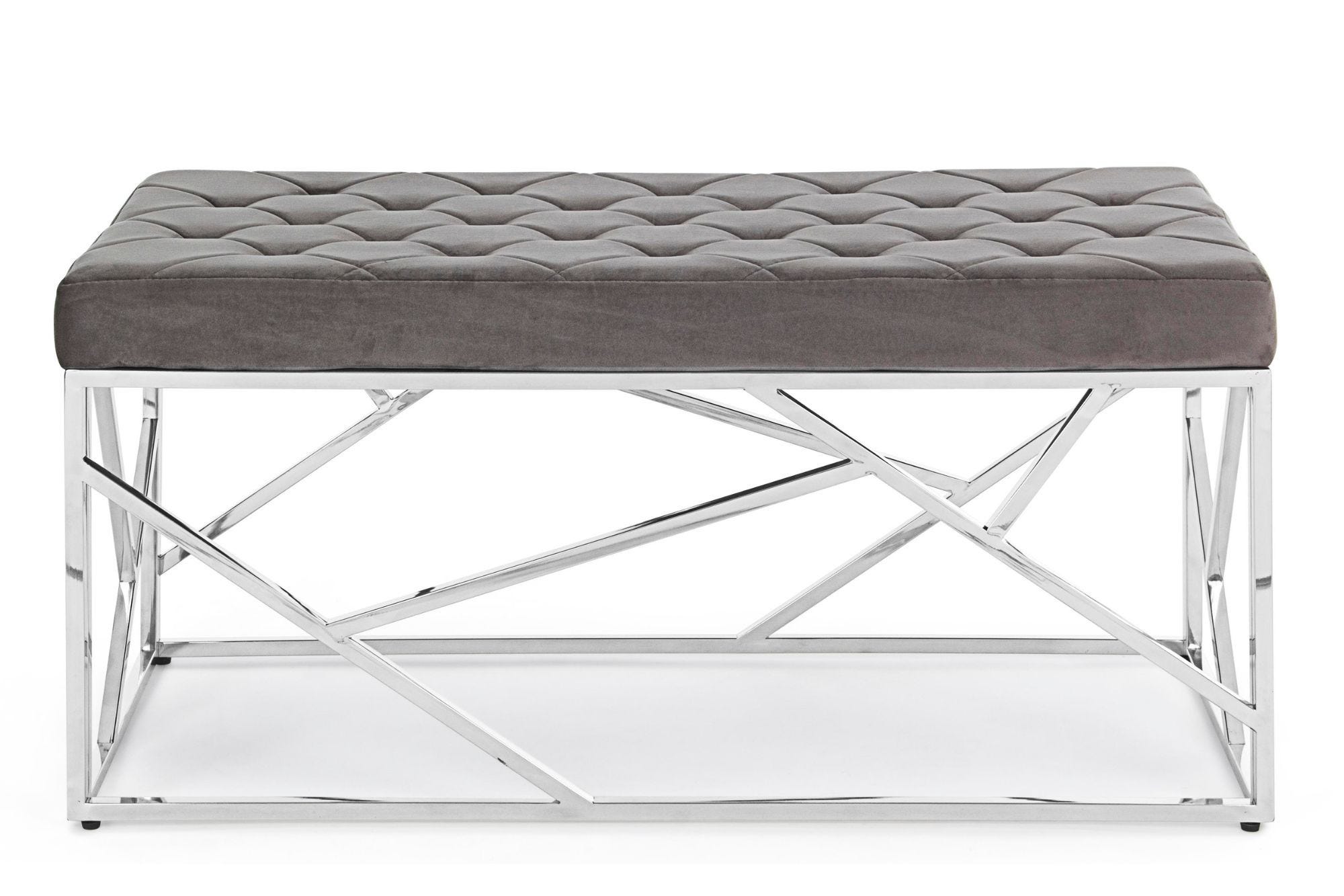 Banc d'entrée ou bout de lit en velours gris et métal argent L97 - ROMY ...