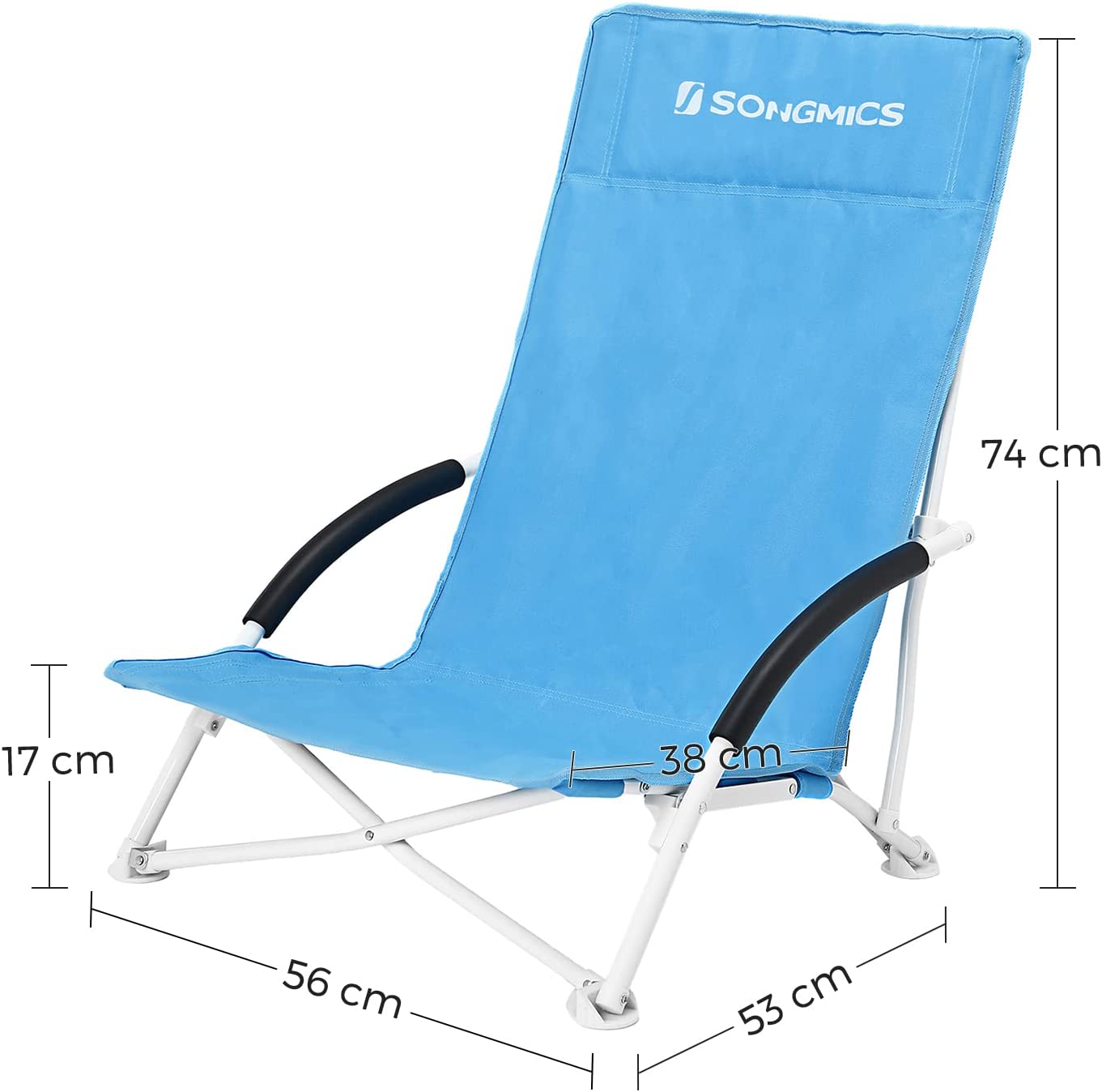 Chaise de Plage, Pliante, avec Dossier Haut,Chaise d'extérieur,56 x 53 x 74 cm,Bleu ciel - 5