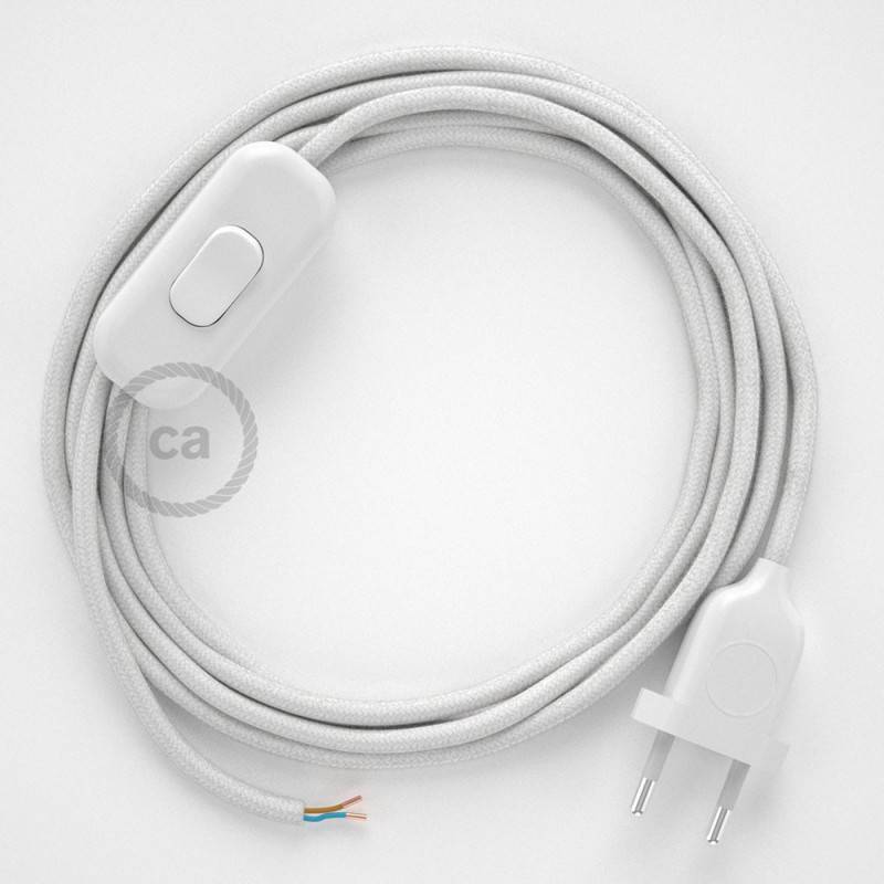 Creative Cables - Cablaggio Per Lampada RM02 Effetto Seta Argento 1,8m Con Spina E Interruttore (Scegli Colore)