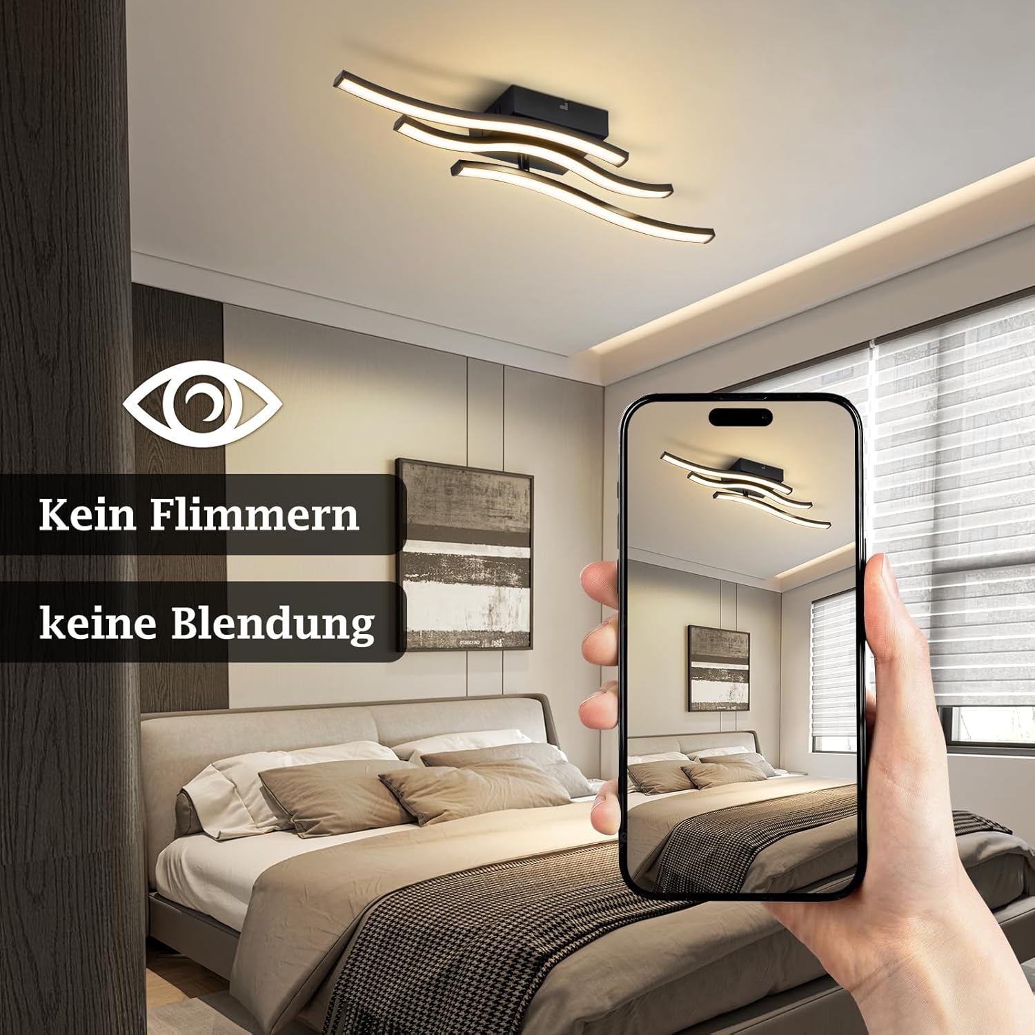 ZMH Lampa sufitowa LED 18W nowoczesna czarna o falistym kształcie do kuchni, salonu i przedpokoju - 5