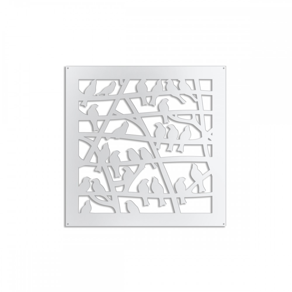 BIRDS - Panel perforowany z PVC - Biała osłona przeciwsłoneczna, 48x48 cm, grubość 10 mm