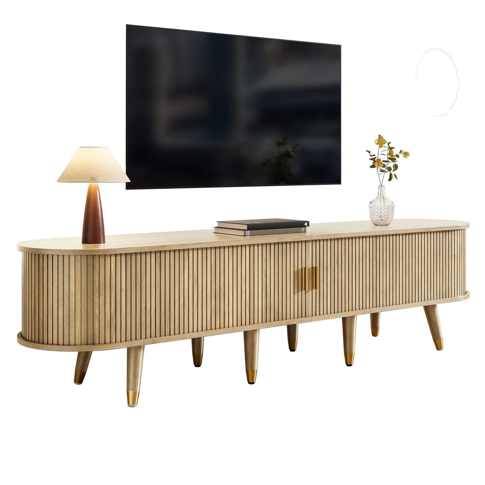 Stolik pod TV z 2 drzwiami przesuwnymi i 2 szufladami - 175 x 38 x 45 cm - MDF - Dąb - 2
