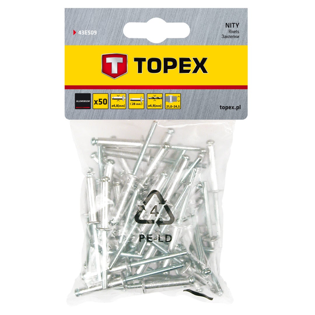 Nituri din aluminiu 4.8 mm x 28 mm, 50 buc -set 43E509