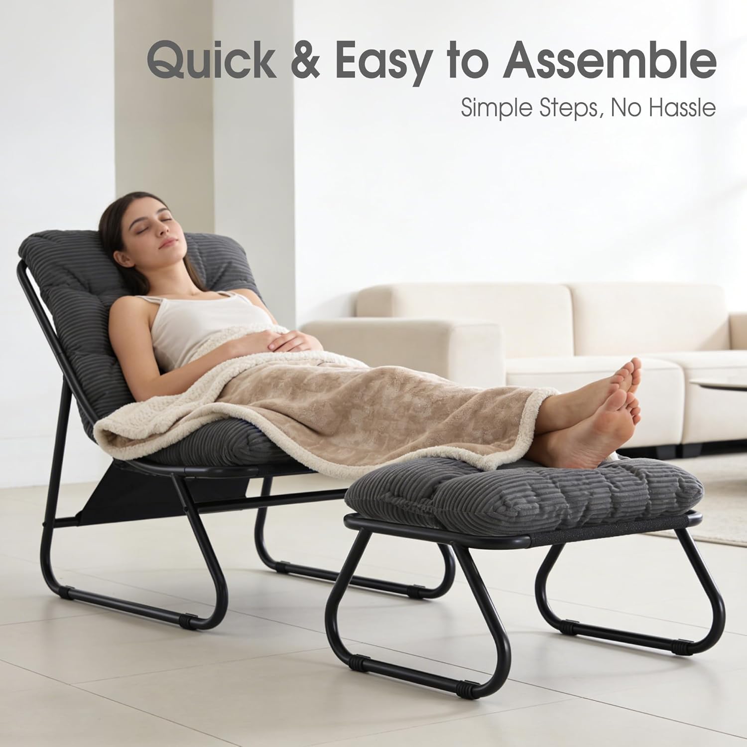 Fauteuil extérieur en acier avec coussin, pouf offert, chaise de jardin moderne pour terrasse et balcon - 7