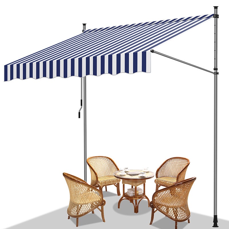 Toldo de balcón azul y blanco, 400x120 cm, retráctil, protección uv, para terraza