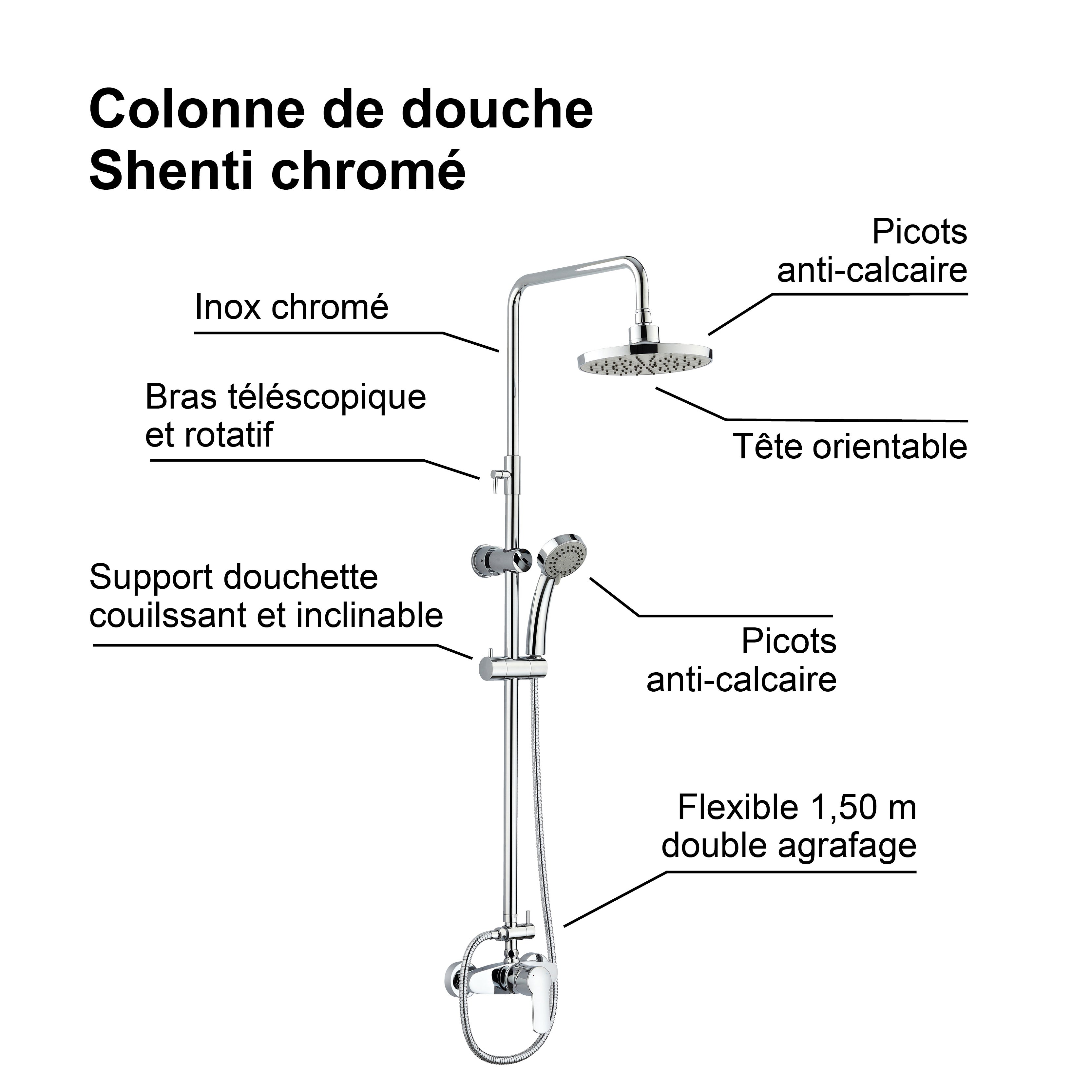 ROUSSEAU Colonne de douche avec robinet mitigeur mécanique Shenti chrome - 4