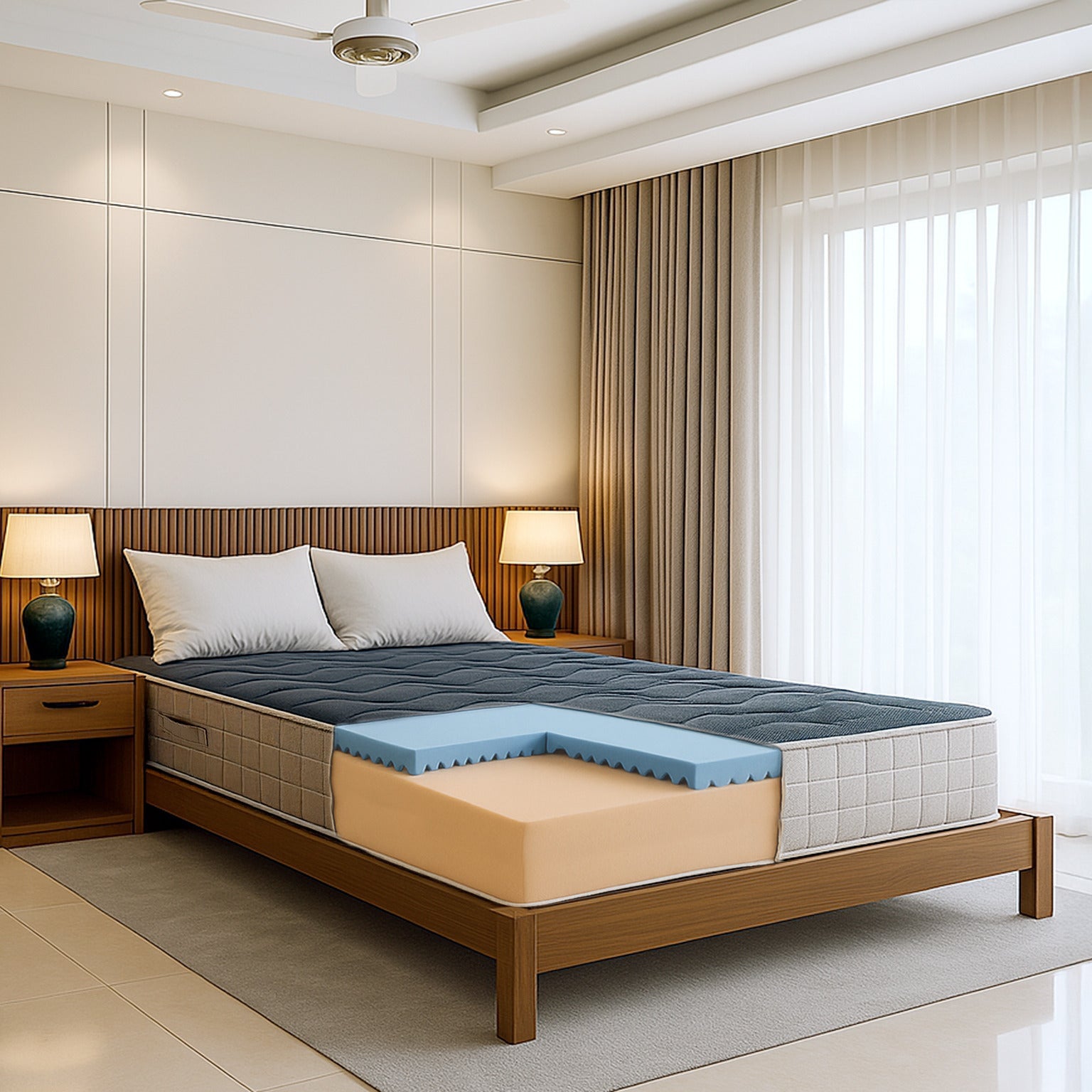 The White Stone Materac 120x190 cm z Pianki Memory Foam | Wysokość 22 cm | Materac Ortopedyczny 9-Strefowy, Hipoalergiczny
