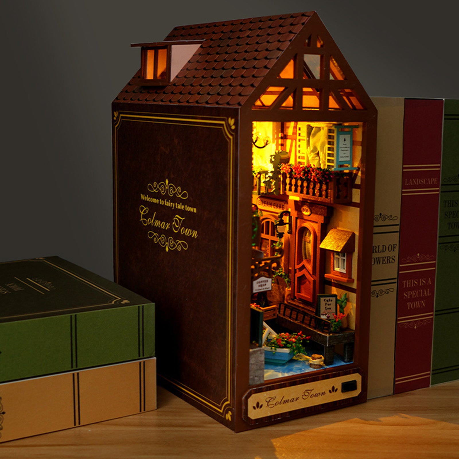 Puzzle 3D Book Nook DIY miniature en bois avec LED, kit maison de poupée décoratif pour bibliothèque - 5
