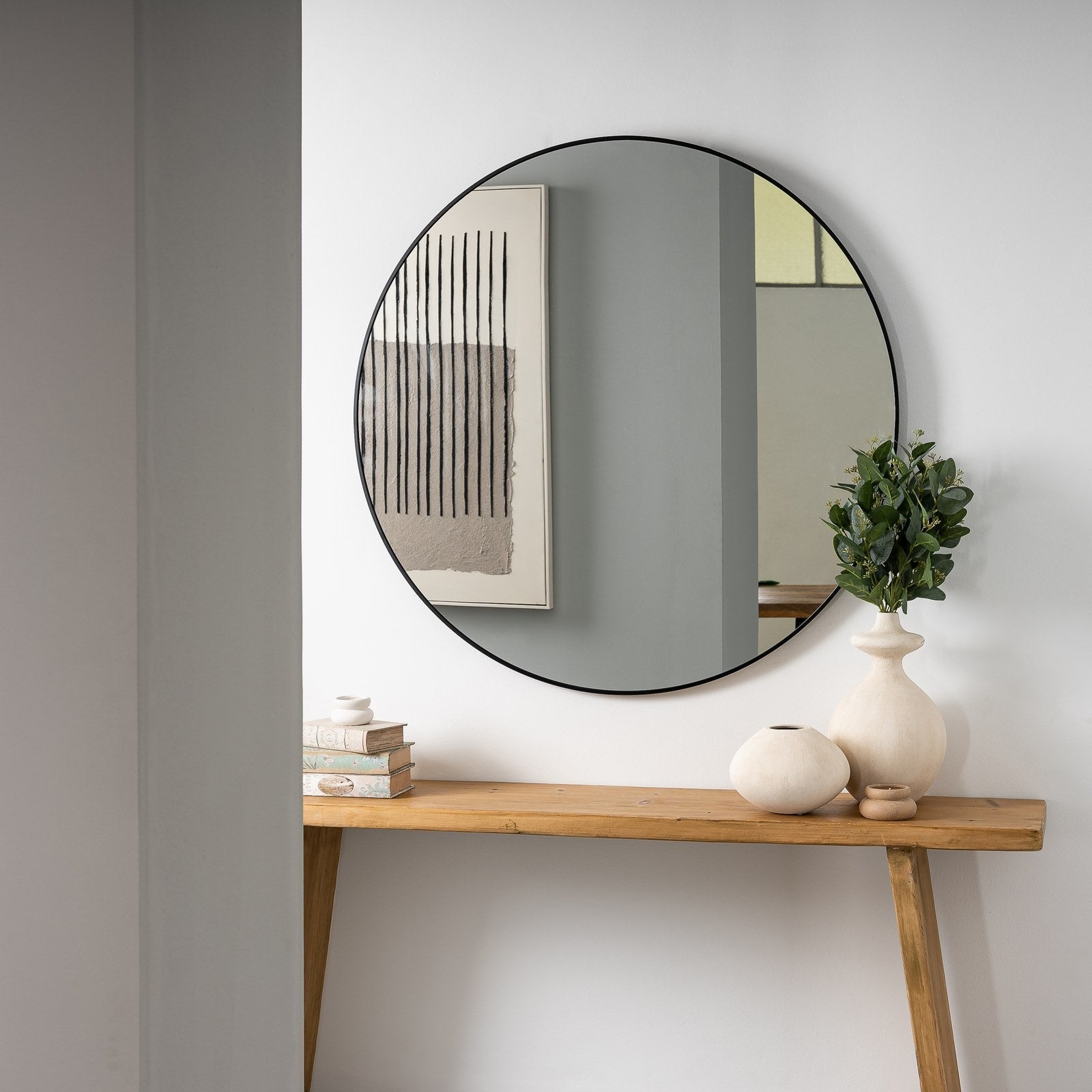 Espejo de pared redondo con marco de aluminio negro de 120 cm LOLAhome - 2